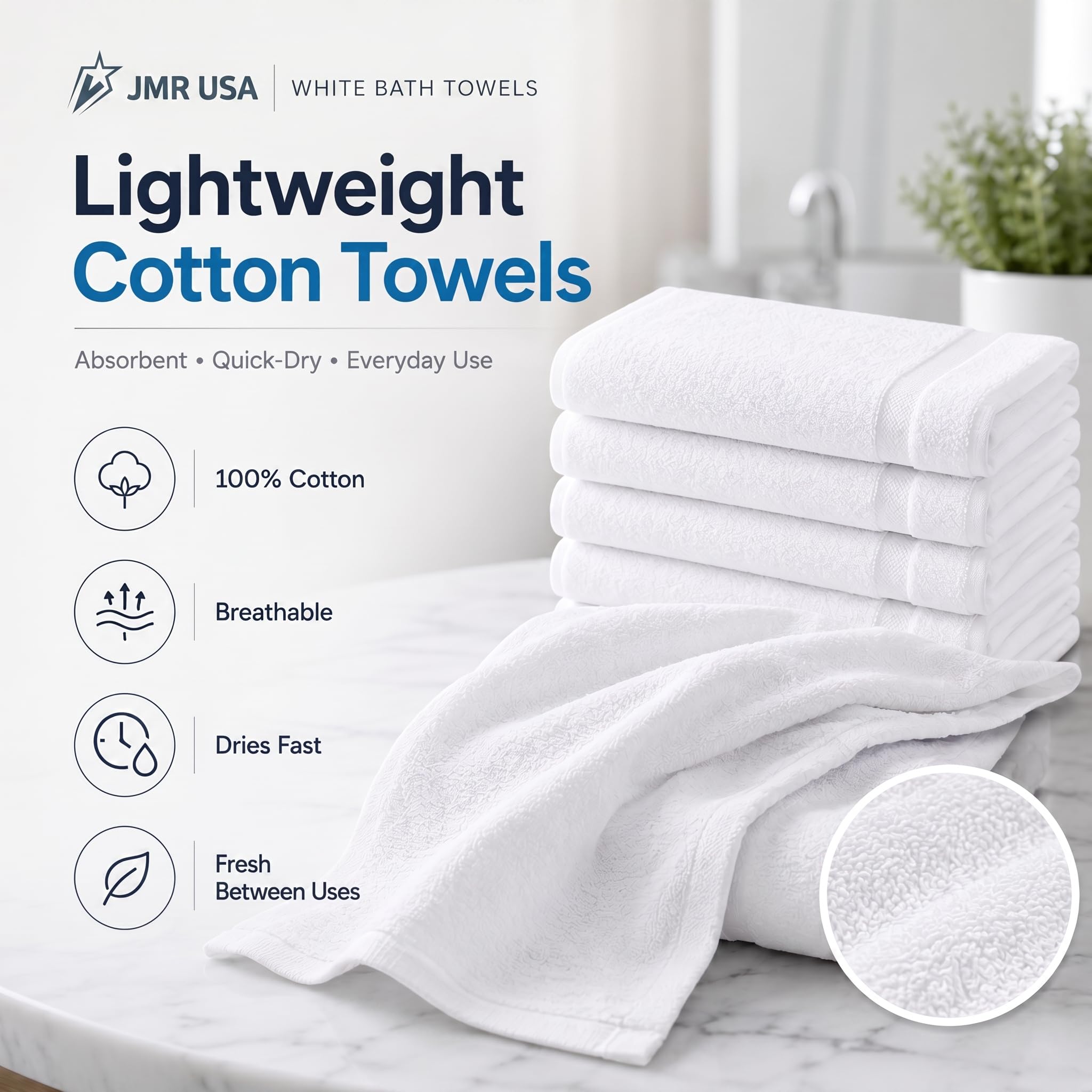 JMR Essentials - Juego de 36 Toallas de algodón, prácticas y versátiles, absorbentes, de Secado rápido, Suaves, Ligeras para Piscina, Gimnasio, SPA (Blanco)