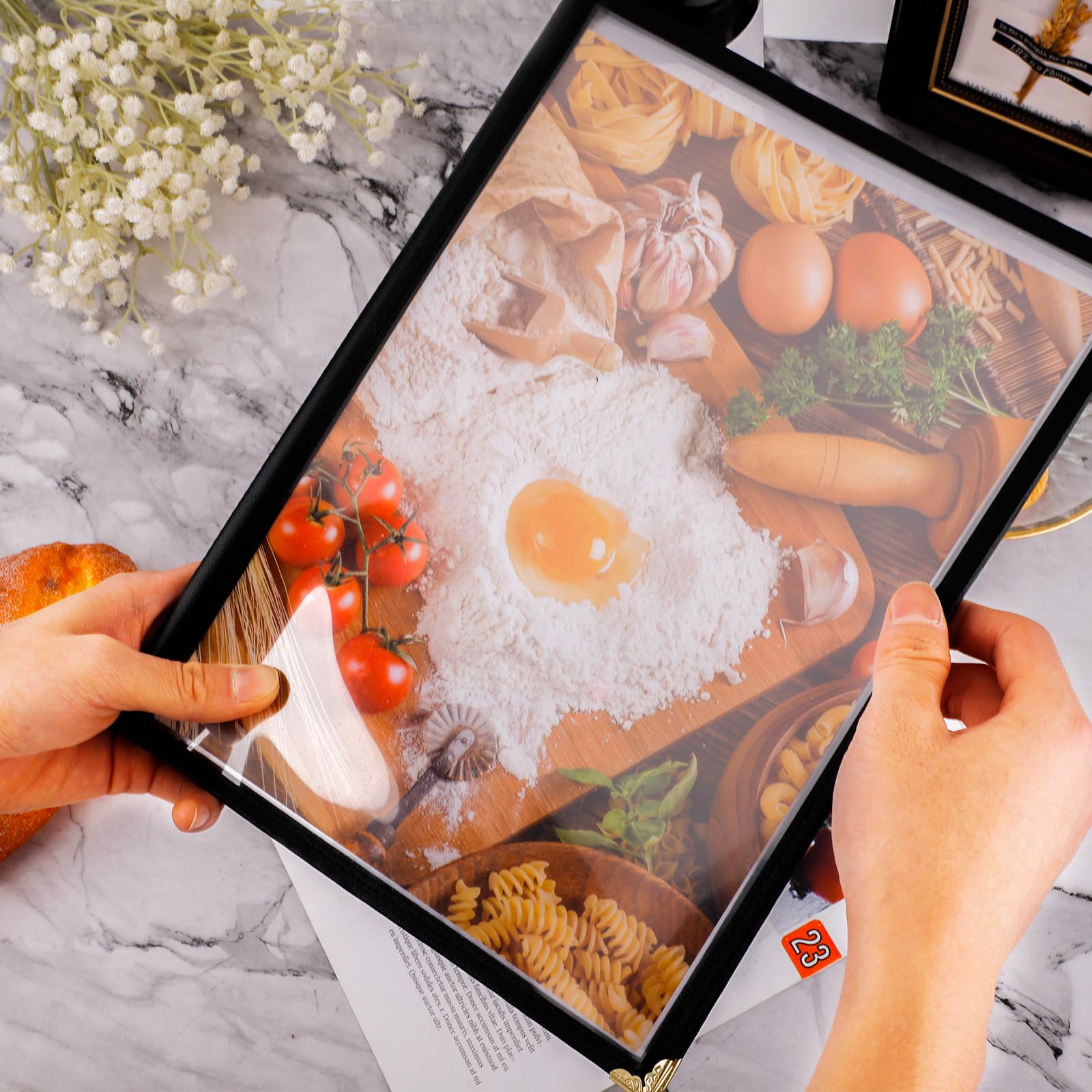 2 Piezas Fundas para Menú, 30x21cm Fundas para Menú de Restaurante Vista de 4 Páginas y 8 Vistas Fundas para Menú Transparentes Se Adapta a Papel Tamaño A4 para Restaurante Hogar (Negro)