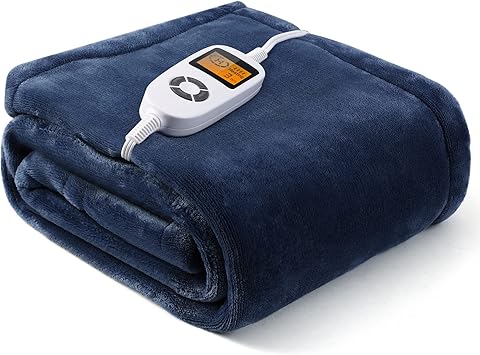 Review Electric Heating Blanket Throw 50” x 60” Fast Heated Cozy Flannel Blanket Full-Body Coverage 10 Heating Levels 3 Timer Settings& Auto-Off, Machine Washable