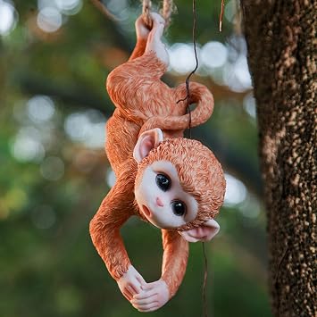 Hanging Monkey Statue Figurine, Garden Hanging Decoration Outdoor, Lawn Ornaments for Garden, Yard and Balcony,Brown,20cmX10cm