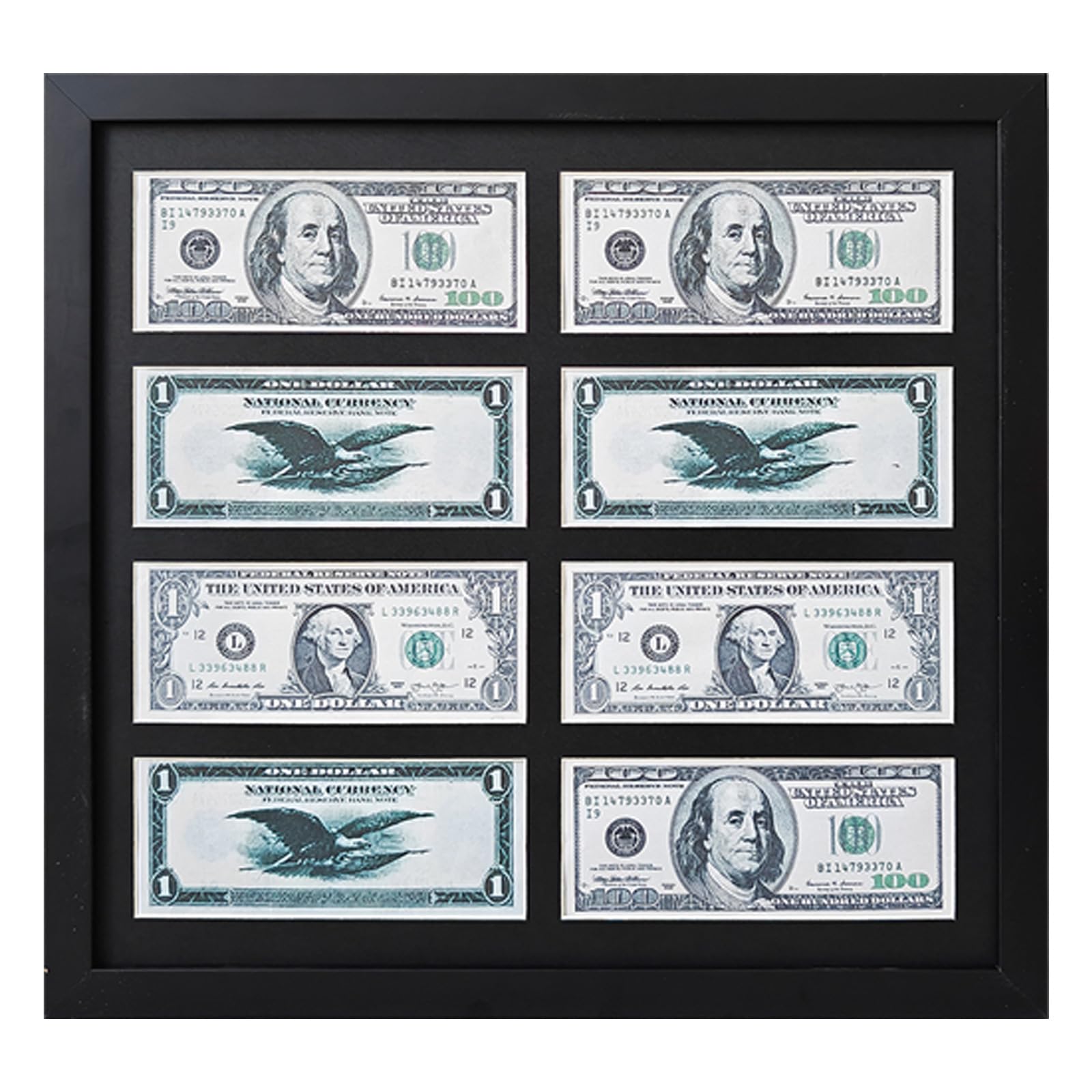 UKIARWT Shadow Box,Multi Picture Frame,Dollar Bill Frame,Currency Sleeves,8 Dollar Bill Frame Display,Black Dollar Bill with EWith Black Mat, Easel Stand/Wall Mount - Sawtooth Hangers