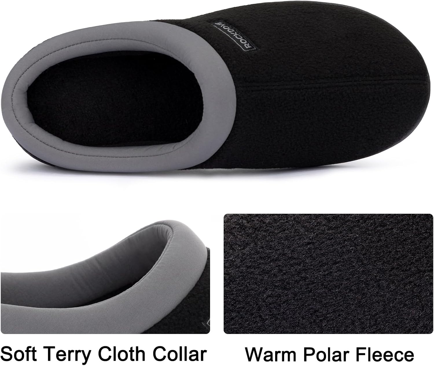 RockDove Women's Polar Fleece Two-Tone Memory Foam Clog House Slippers Non Slip Rubber Sole Indoor Outdoor Machine Washable - Image 3