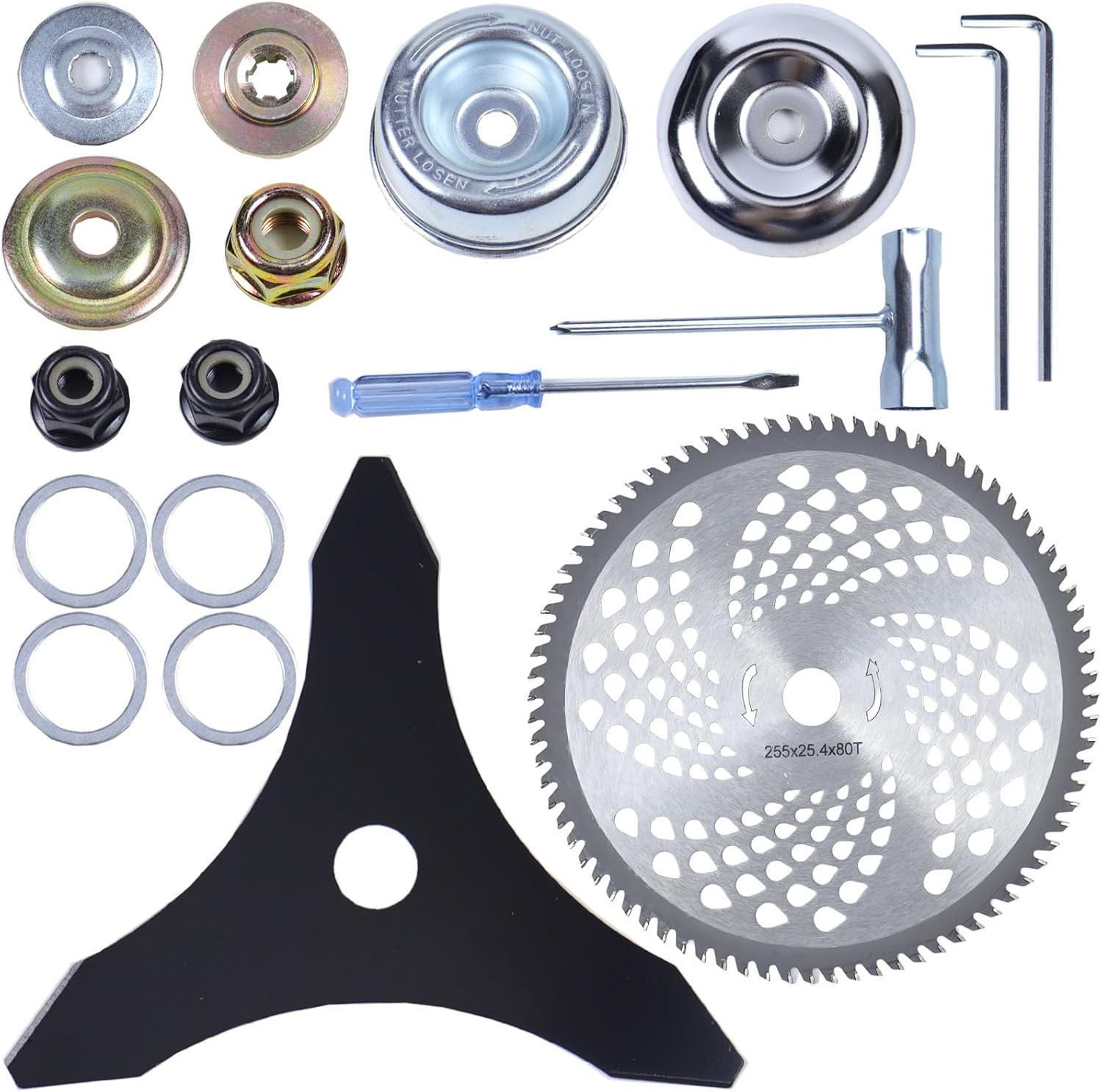 MOCW 10" x 3 Teeth Carbon Steel Brush Cutter Blades 10" x 80T Weed Trimmer Blade Head Weed Eater Blades with Adapter Kit for Husqvarna, Stihl Brush Cutter, Trimmer, Weed Wacker