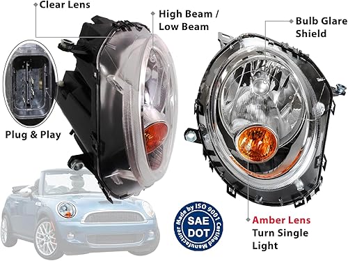 Miniatura 6 de Auto Parts Avenue APA - Luz de cabeza de repuesto para Mini Cooper 2007 2008 2009 2010 2011 2012 2013 2014 2015 Mini Cooper amarillo diseño Pasajero