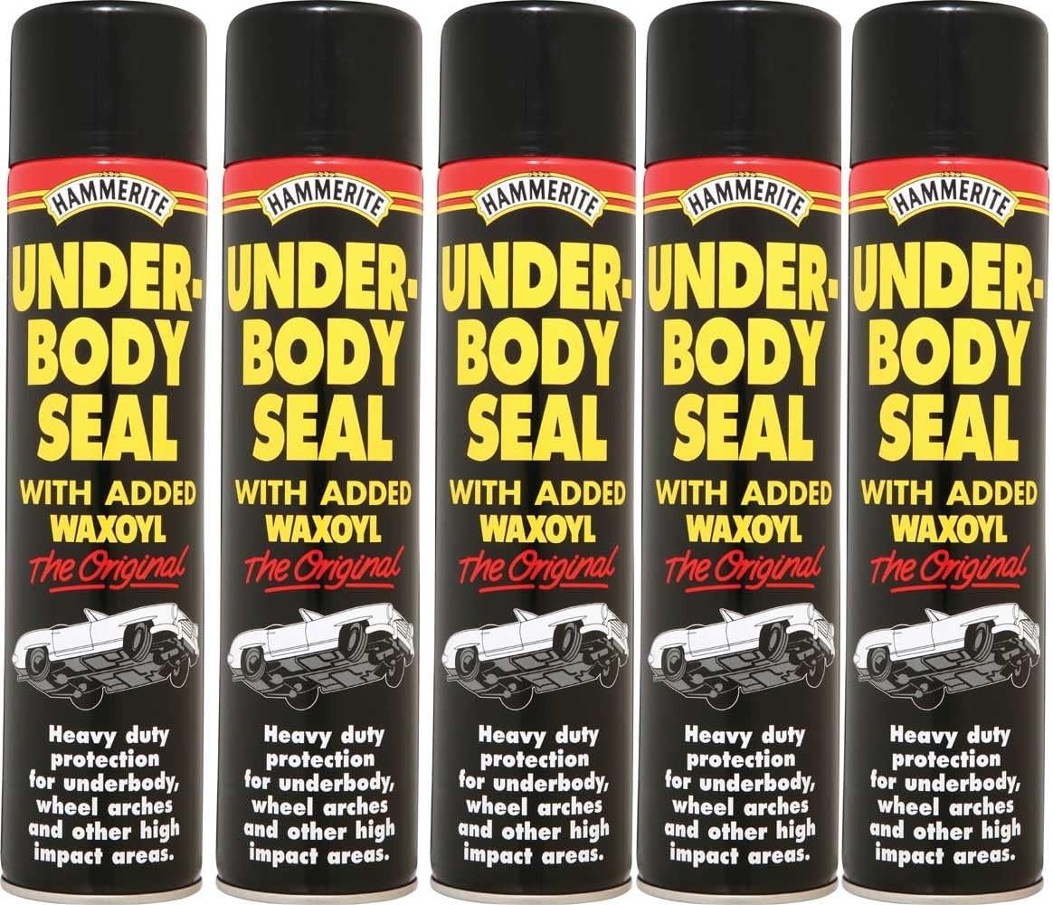 5x Black Underbody Seal Aerosol With Waxoyl 600ml Hammerite Underseal