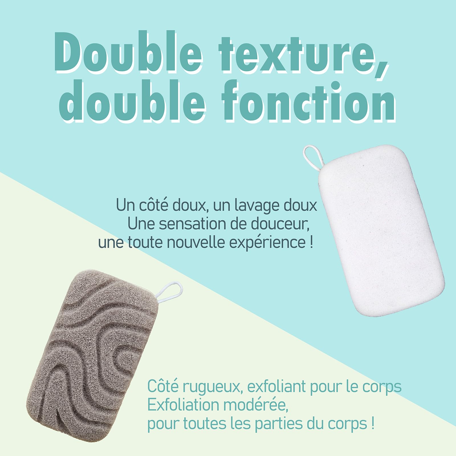myHomeBody Éponge de douche exfoliante à double texture, Éponge de bain pour femme, Exfoliant pour le corps, Loofahs pour le corps, luffa pour homme, 2 pièces