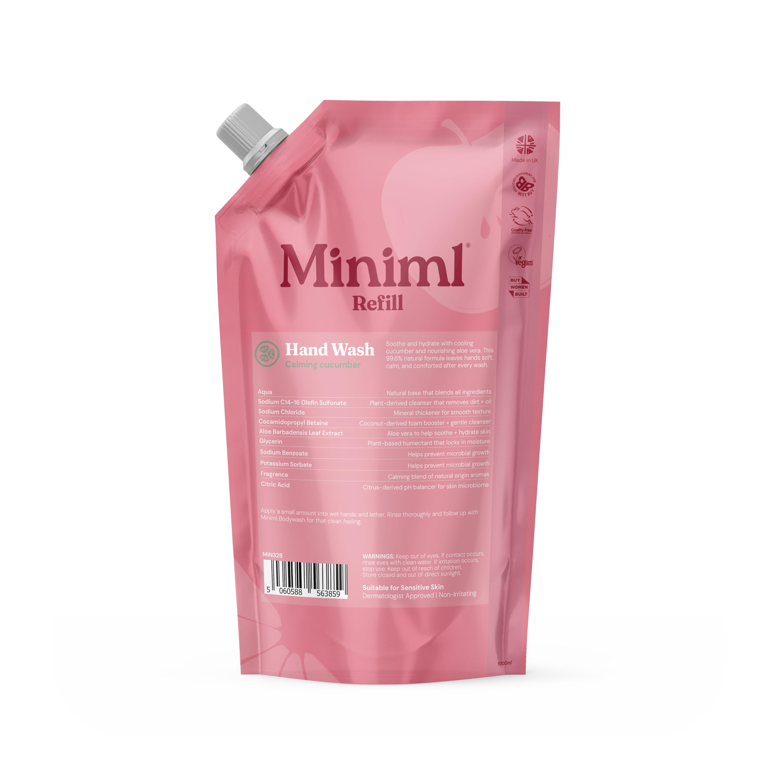 Miniml Light Cucumber + Aloe Vera Hand Soap 1L Refill | Fresh And Gentle Cleansing