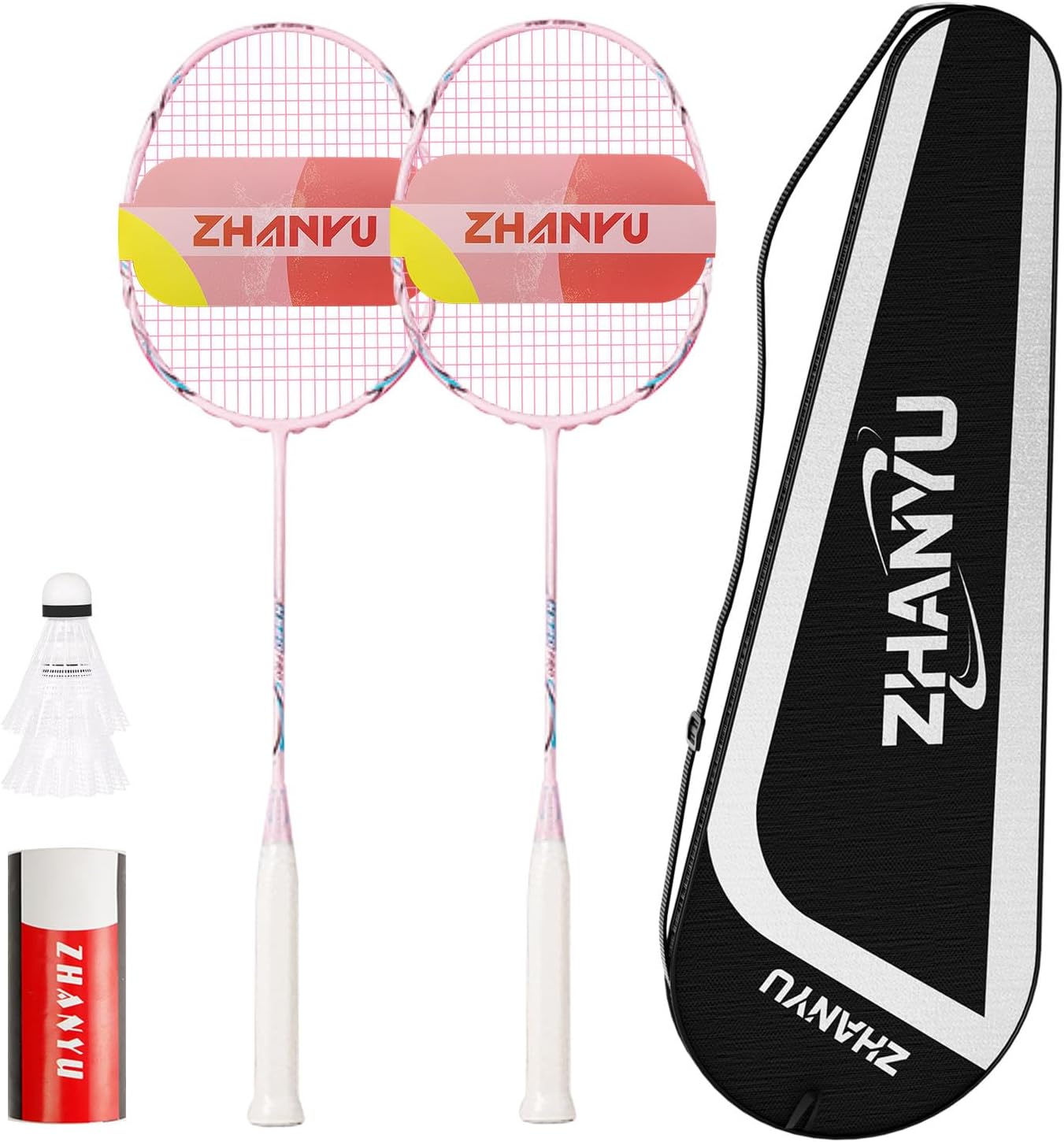Badminton Rackets,Badminton Set,Outdoor Sports Lightweight 82g Carbon Fibre Professional Racket for Offence and Defence,Including 2 Rackets,2 Shuttlecocks,and 1 Racket Bag