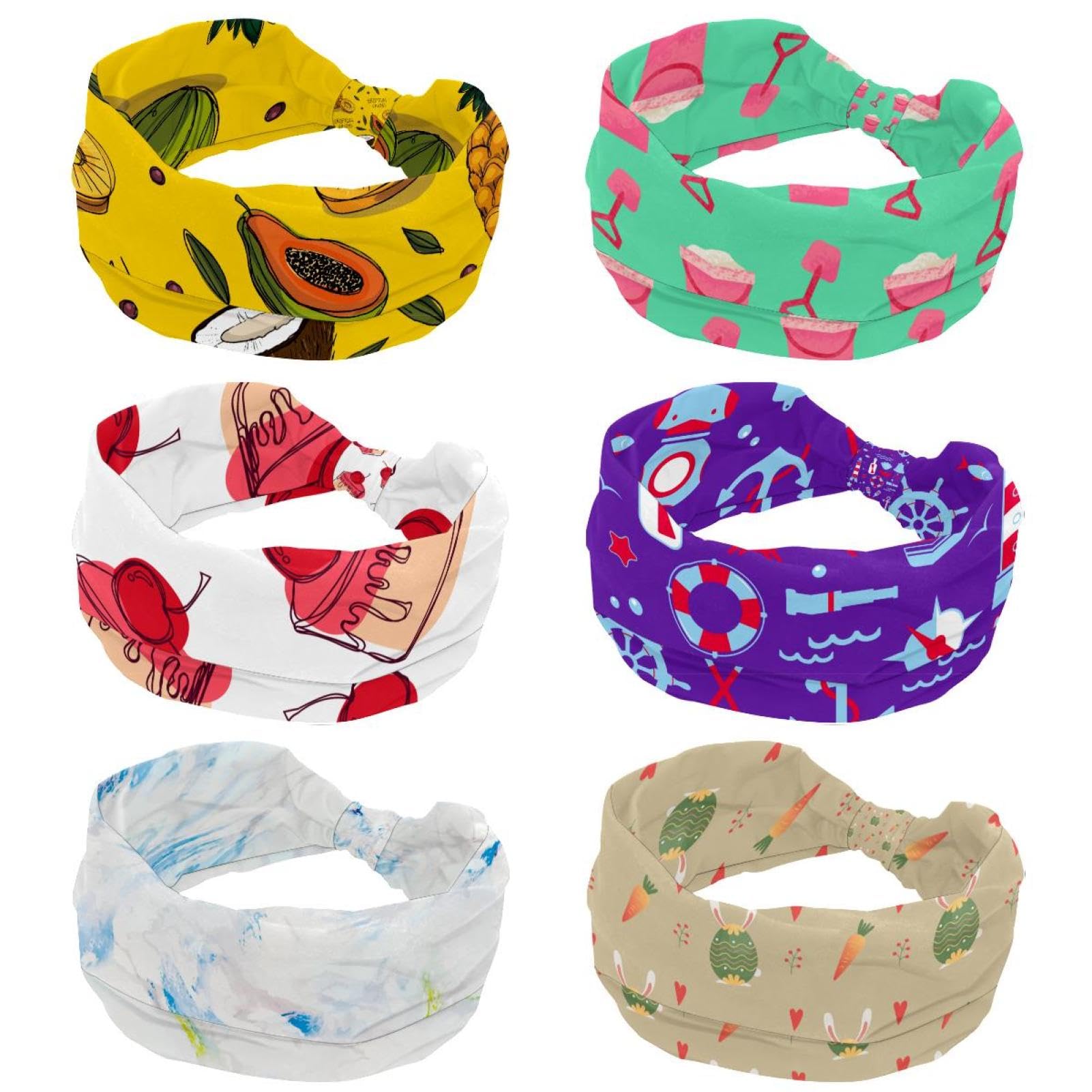 Lot de 6 bandeaux larges en forme de baleine pour femme, turban doux, antidérapant, élastique pour la sueur, le yoga, l'entraînement, le yoga