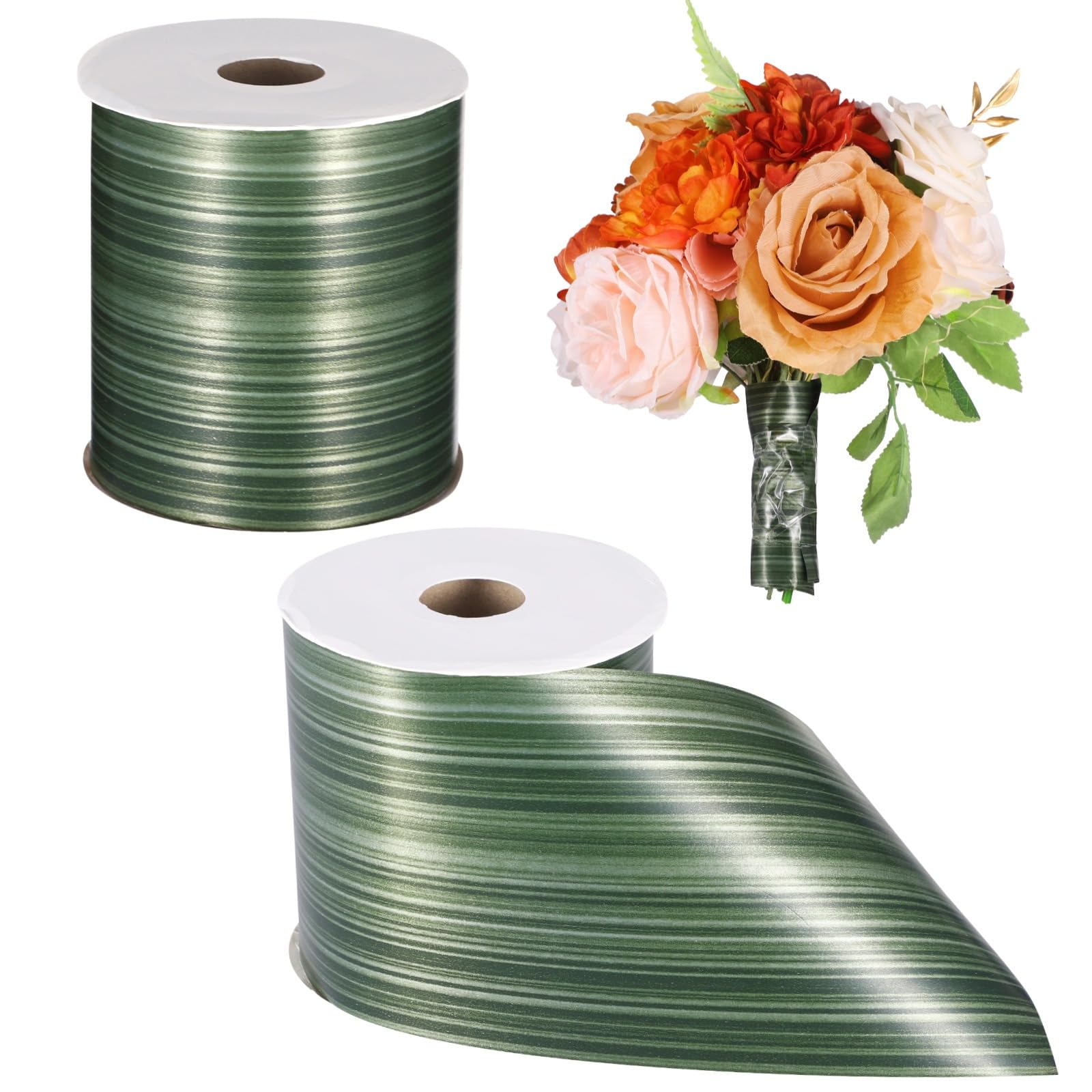 2 rollos de cintas florales de hoja de Ti verde, cintas de plástico decorativas impermeables para arreglos florales, manualidades, proyectos de bricolaje, decoraciones de fiesta y boda