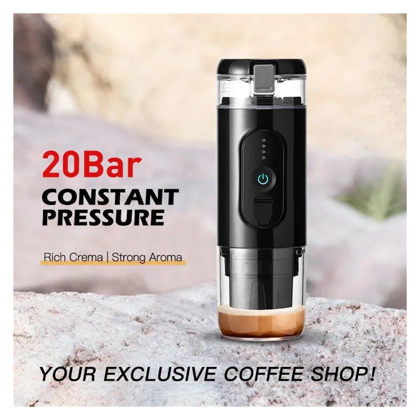 Macchina da Caffè Espresso Portatile, Macchina for caffè portatile Macchina for caffè da viaggio compatibile con capsule e polvere di caffè Ricarica USB for auto e ufficio all'aperto per viaggi, campe