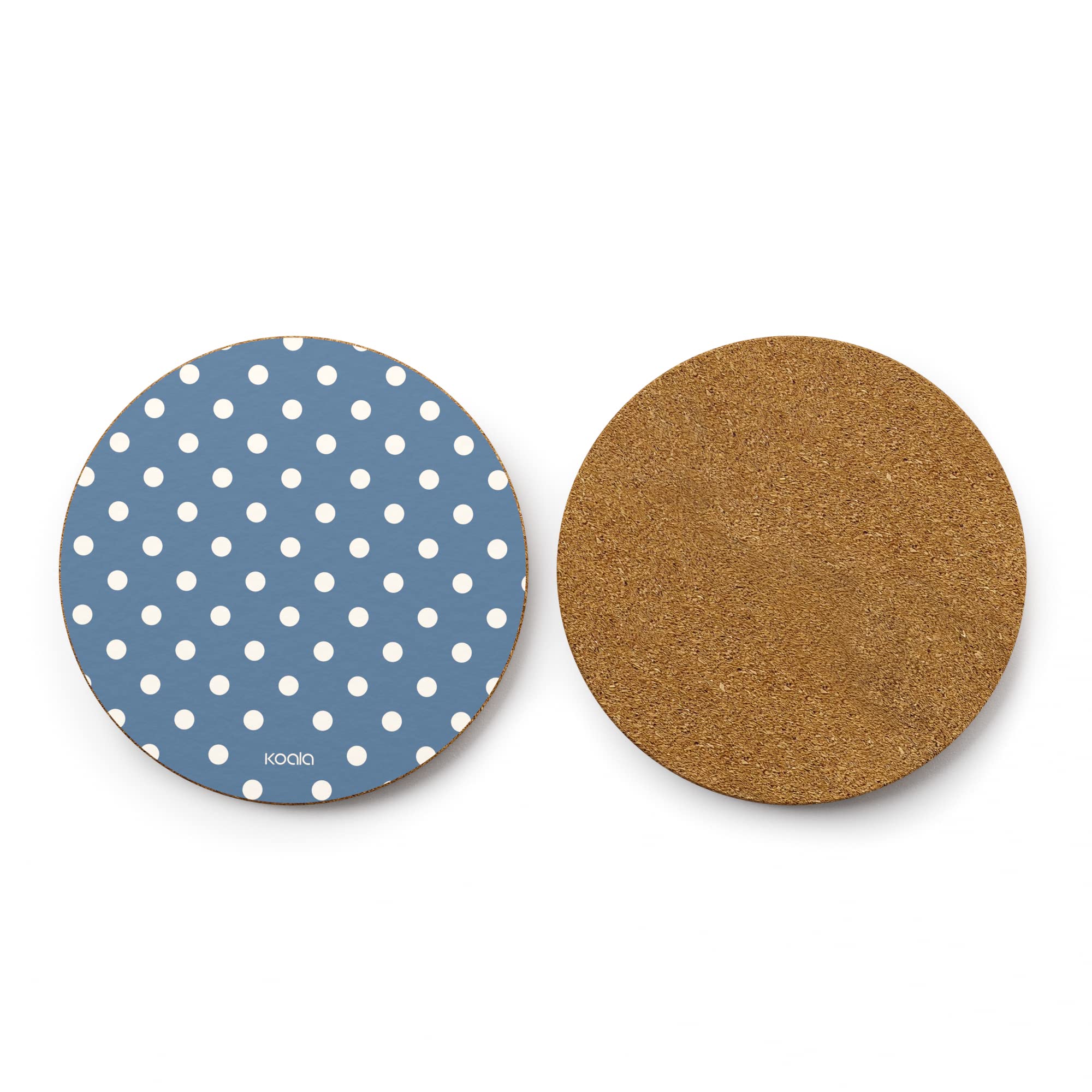 Koala Spain Posavasos Corcho 9.5 cm, Estampado Puntos Azul (4 Unidades)