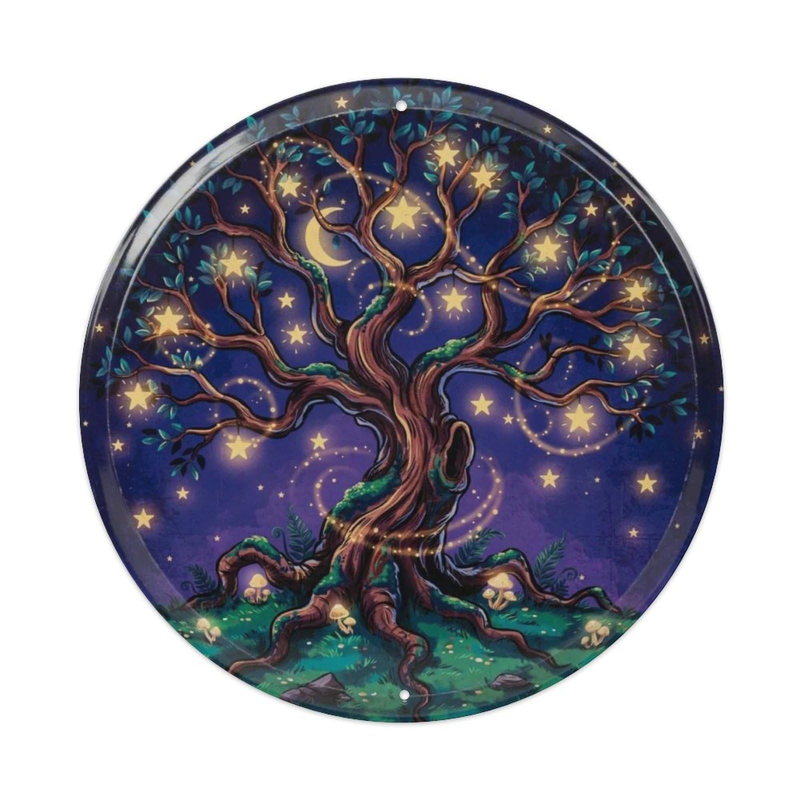 Whimsical Round Metal Tin Sign Plaque