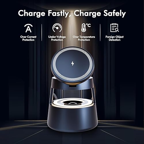 Miniatura 9 de Cargador inalámbrico magnético 5 en 1, altavoces Bluetooth y luz nocturna para Apple Mag Safe iPhone 17 16e 16 15 14 13 12 Pro Max iWatch y AirPods