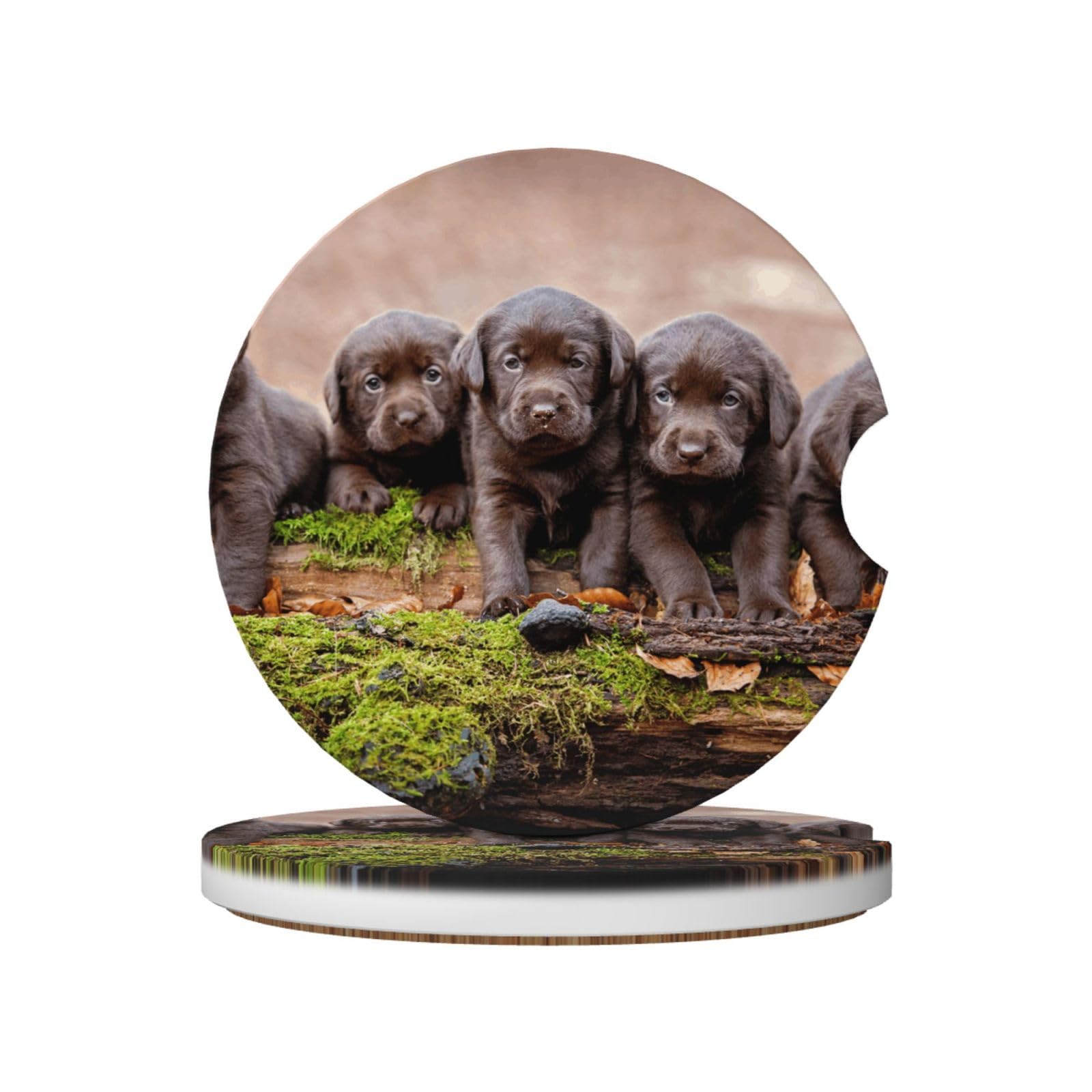 Labrador Puppies Brown Little Puppies Family, Car Cup Holder Coasters 2 Pack, Absorbent Ceramic Car Coasters with Non Slip Cork Base