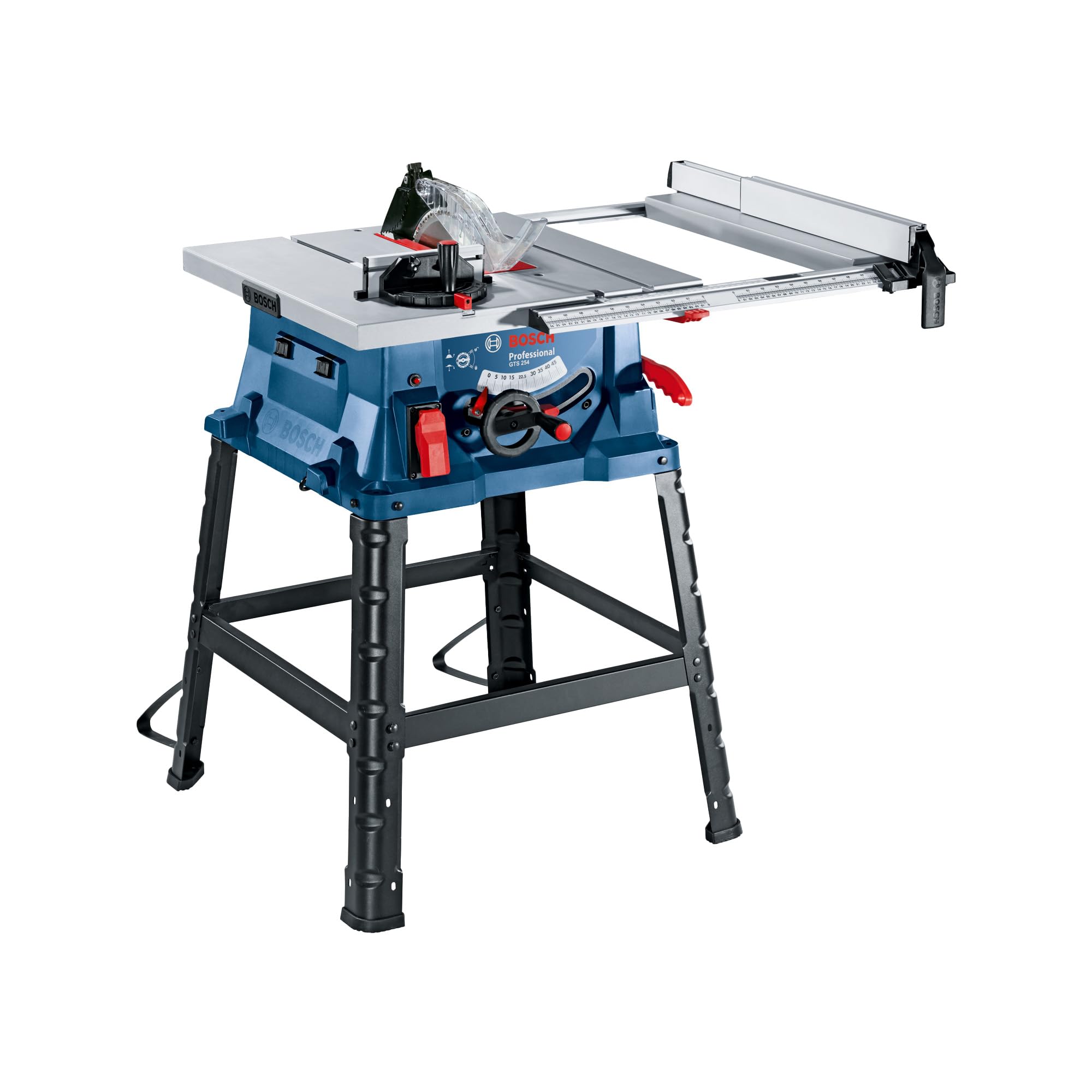 Bosch GTS 254 Corded Electric Table Saw, 1,800W, 254 mm Saw Blade Dia, 4,300 rpm, Metal Stand, Meter Gauge, Dust Extraction, 24.4 Kg + 1 Expert for Wood Circular Saw Blade, 1 Year Warranty