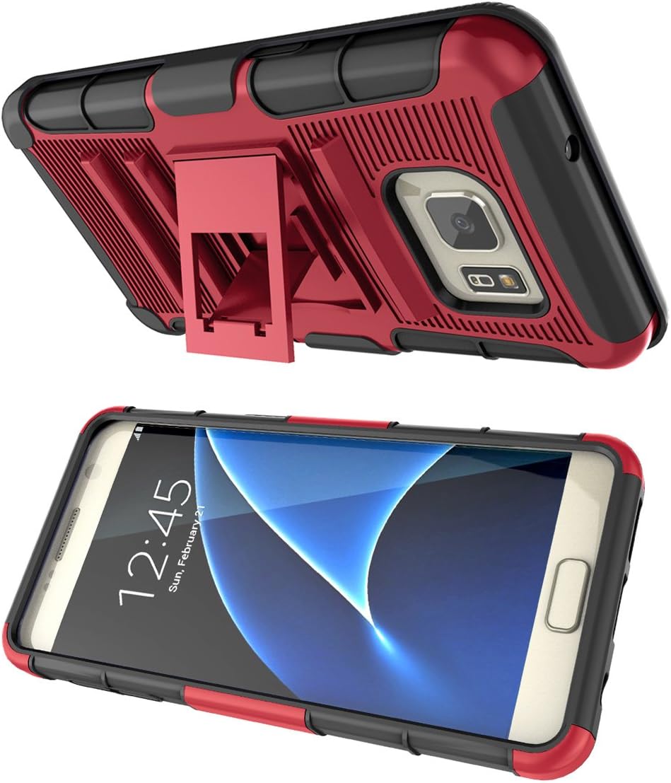 Galaxy S7 Case,TILL [Knight Armor] Heavy Duty Full-Body Rugged Holster Resilient Armor Case [Belt Swivel Clip][Kickstand] Combo Cover Shell for Samsung Galaxy S7 S VII G930 GS7 All Carriers [Red]