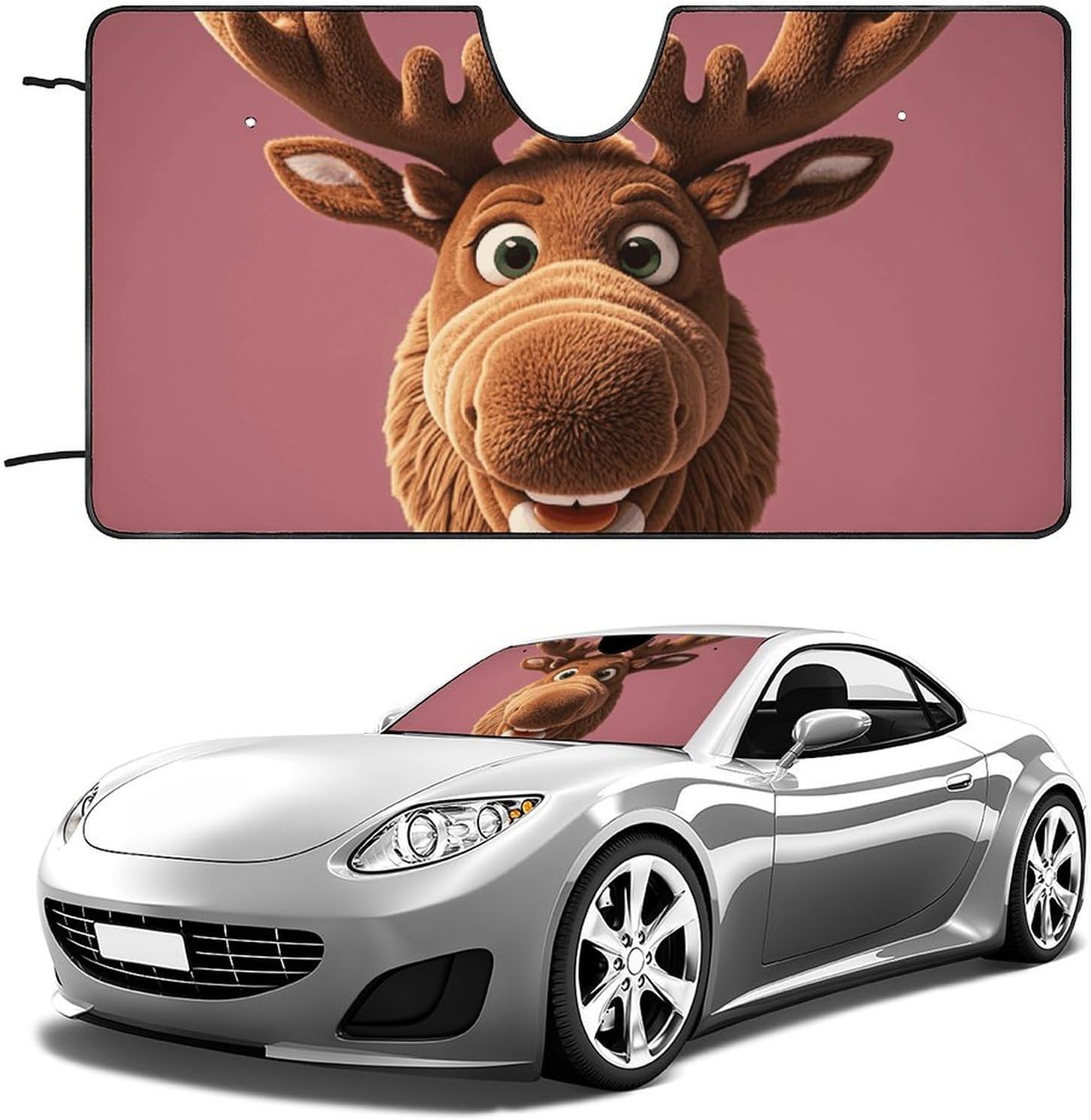 Car Windshield Sun Shade Cover Funny Christmas Moose Head Sunshade Sun Visor Protector Foldable Car Sun Shield Car Windshield Sunshade for Truck Car Windshield Cover