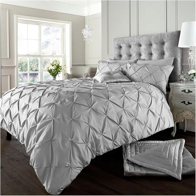 GC GAVENO CAVAILIA Pintuck Duvet Cover With Pillowcases Polycotton Quilt Bedding Covers Pinch Pleated Comforter Set Double, Silver
