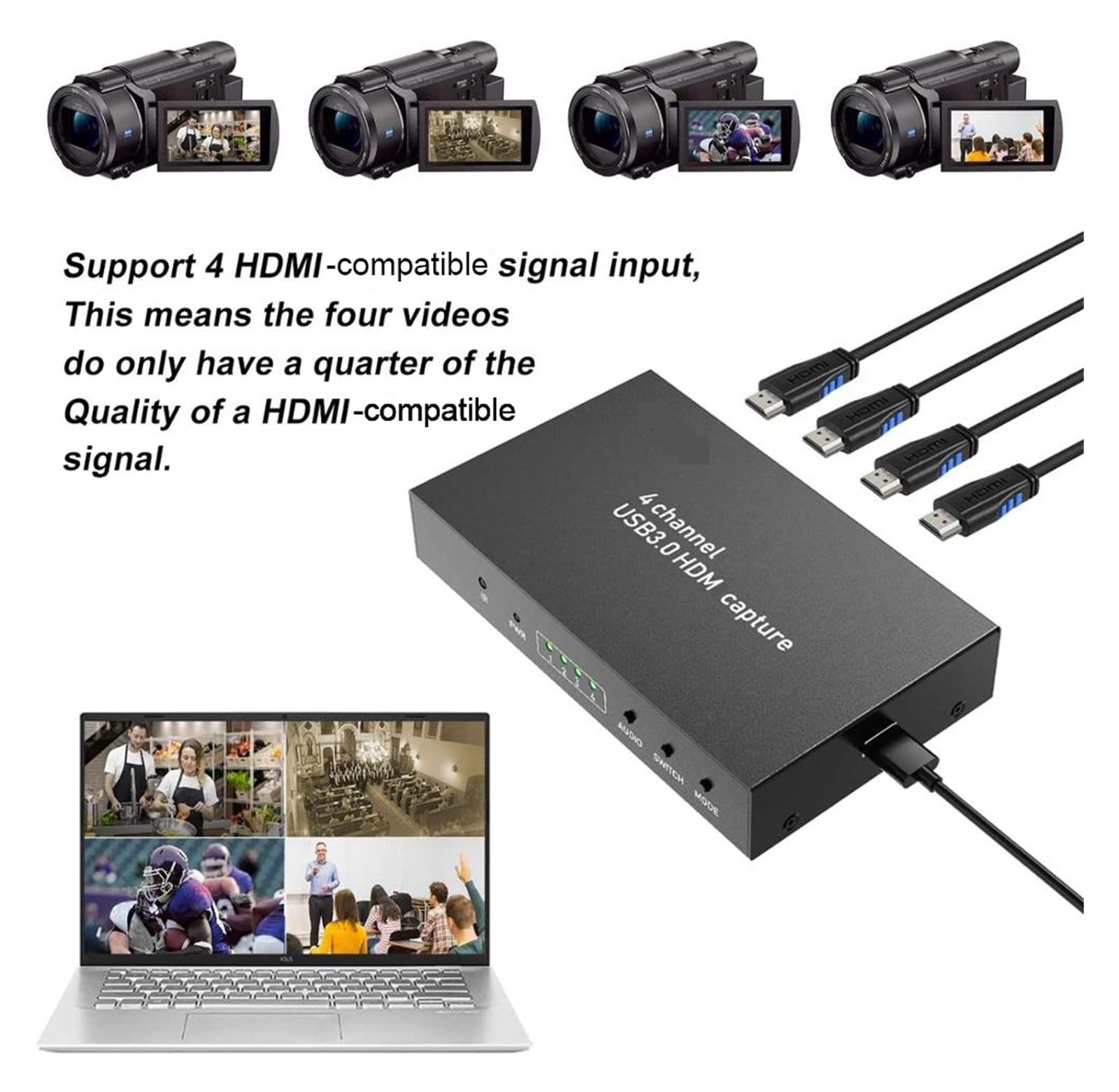 Tarjeta de Captura de vídeo 4x1 HD 1080P 60fps USB3.0 Tarjeta de Captura de Video Caja de grabación de Juegos PC HD Multivisor Interruptor de Pantalla de 4 Canales