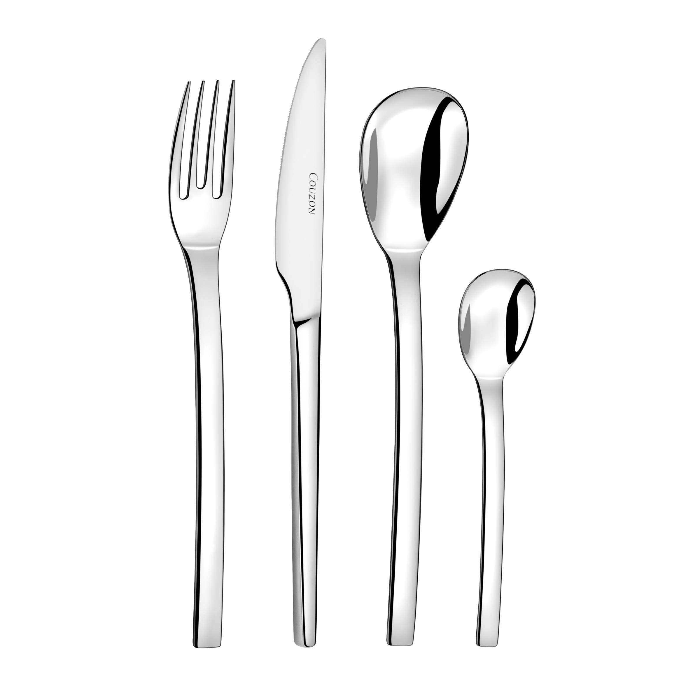 COUZON - Ménagère 50 couverts de table en coffre bois pour 12 personnes - Pix'Elle - Acier inoxydable 18/10, Finition Miroir, Epaisseur 2.5 mm - Inox