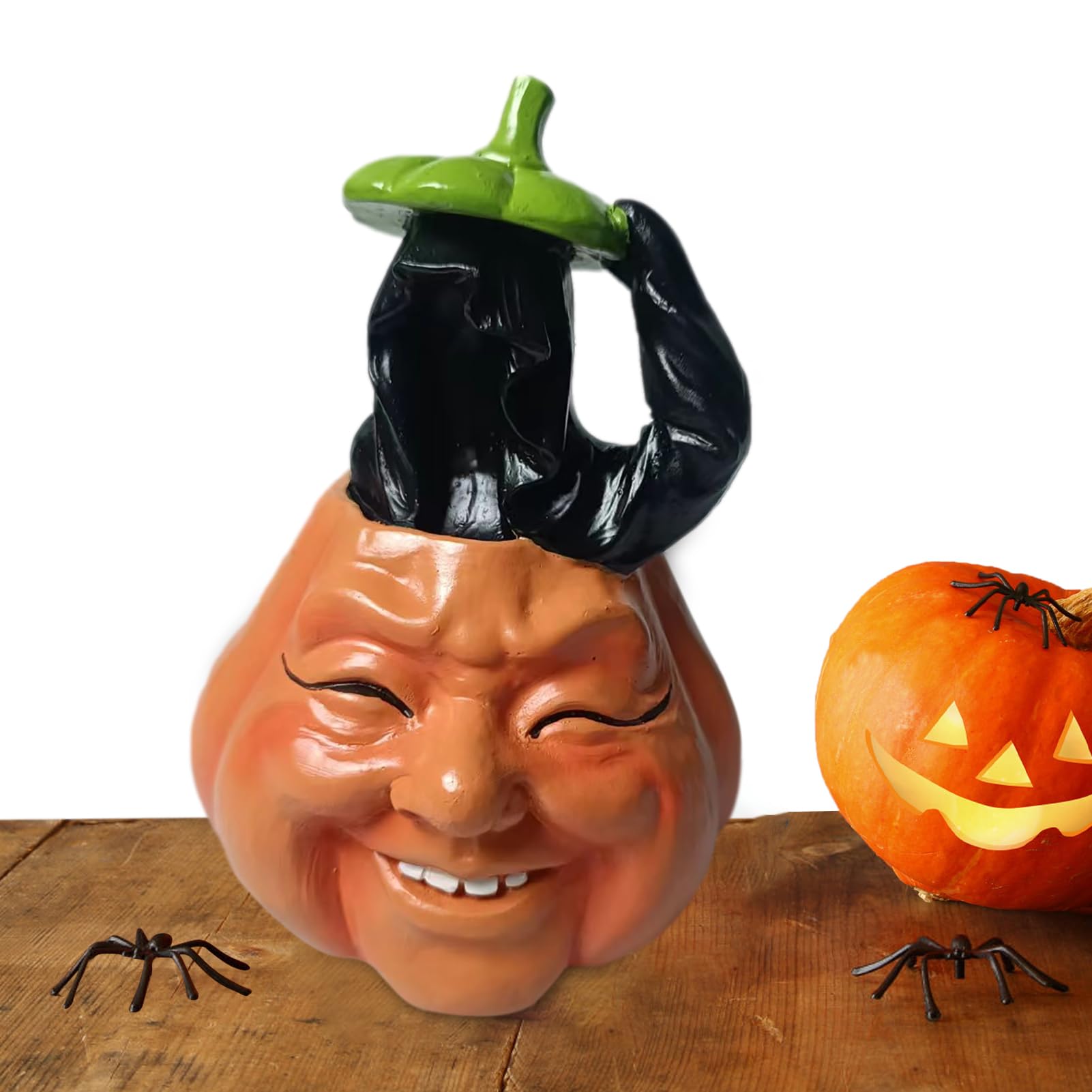 Artificial Pumpkins | Halloween Pumpkin Figurines with Ghost Reaper | Lifelike Human Face Pumpkin Resin Statues for Tabletop Ornaments, Halloween, Party Favor, Holiday Buogint