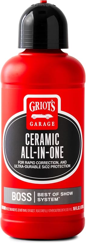 Griot's Garage BOSS Cerámica todo en uno, cera multifuncional para auto, compuesto polaco, revestimiento de SiO2, removedor de remolinos automotrices de alto brillo, suministros para detalles de automóviles, 16 oz 10898