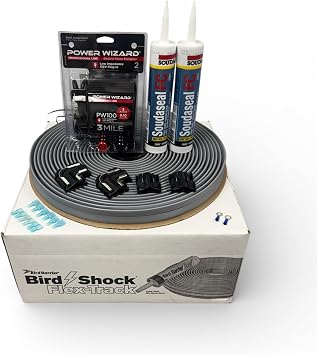 Bird Shock Flex-Track Complete Starter Kit | Low-Profile Bird Deterrent System | Humane Avian Control Track | Pigeon Spike Alternative | Long-Term Exclusion | Plug-in Grey