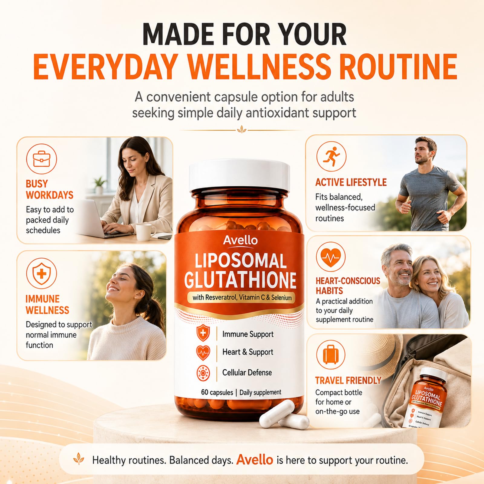 Avello Liposomal Glutathione, Glutathione Supplement with Resveratrol, Vitamin C & Selenium, 1000mg Per Serving, Immune & Detox Support, Heart Support, Non-GMO, Gluten-Free, 60 Capsules — Amazon image 6