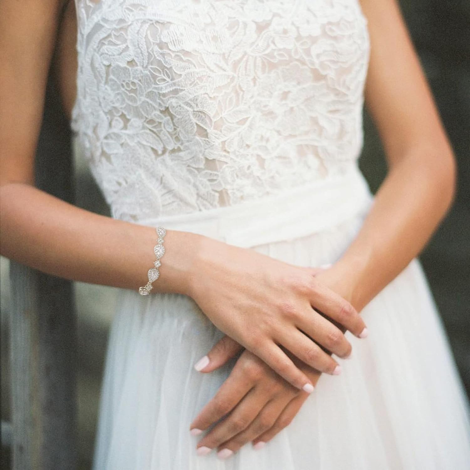 EVER FAITH Wedding Bridal Bracelets for Brides Bridesmaids, Gorgeous Cubic Zirconia Classic Teardrop Tennis Braceletss for Women Jewelry - Image 3