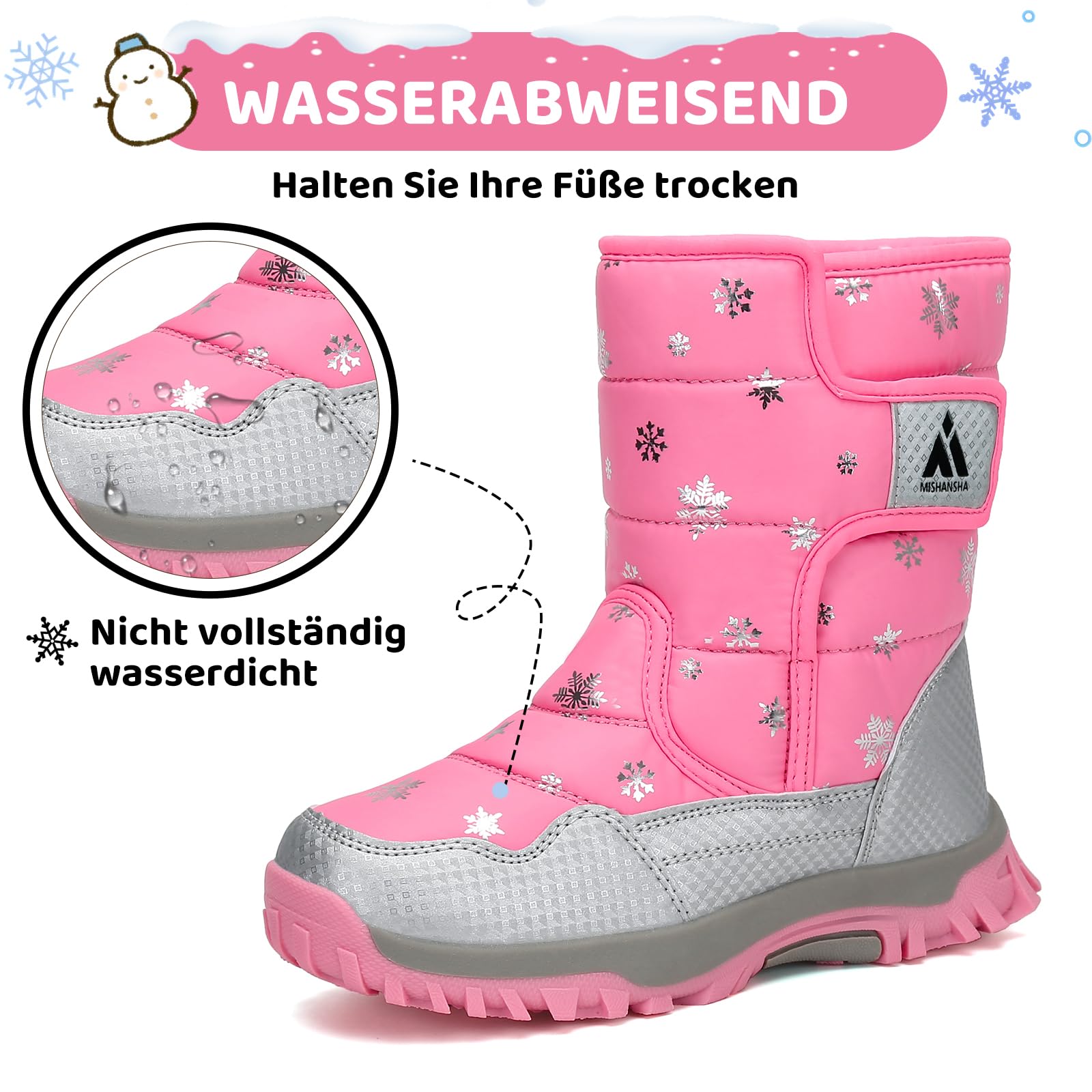 Mishansha Mädchen Winterstiefel Gefütterte Warm Schneestiefel 26-37 EU | Winterschuhe， Winterboots， Kinderschuh， Strapazierfähig, Rutschfest, Schneegang, Kaltem Wetter, Kindergarten, Draußen, Bequem