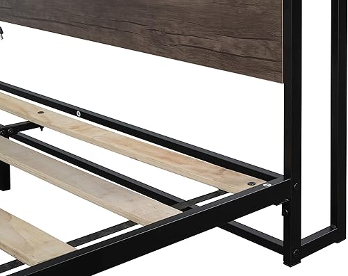 Miniatura 7 de Base de cama de plataforma tamaño Queen con cabecera de madera almacenamiento debajo de la cama no necesita somier sin ruido