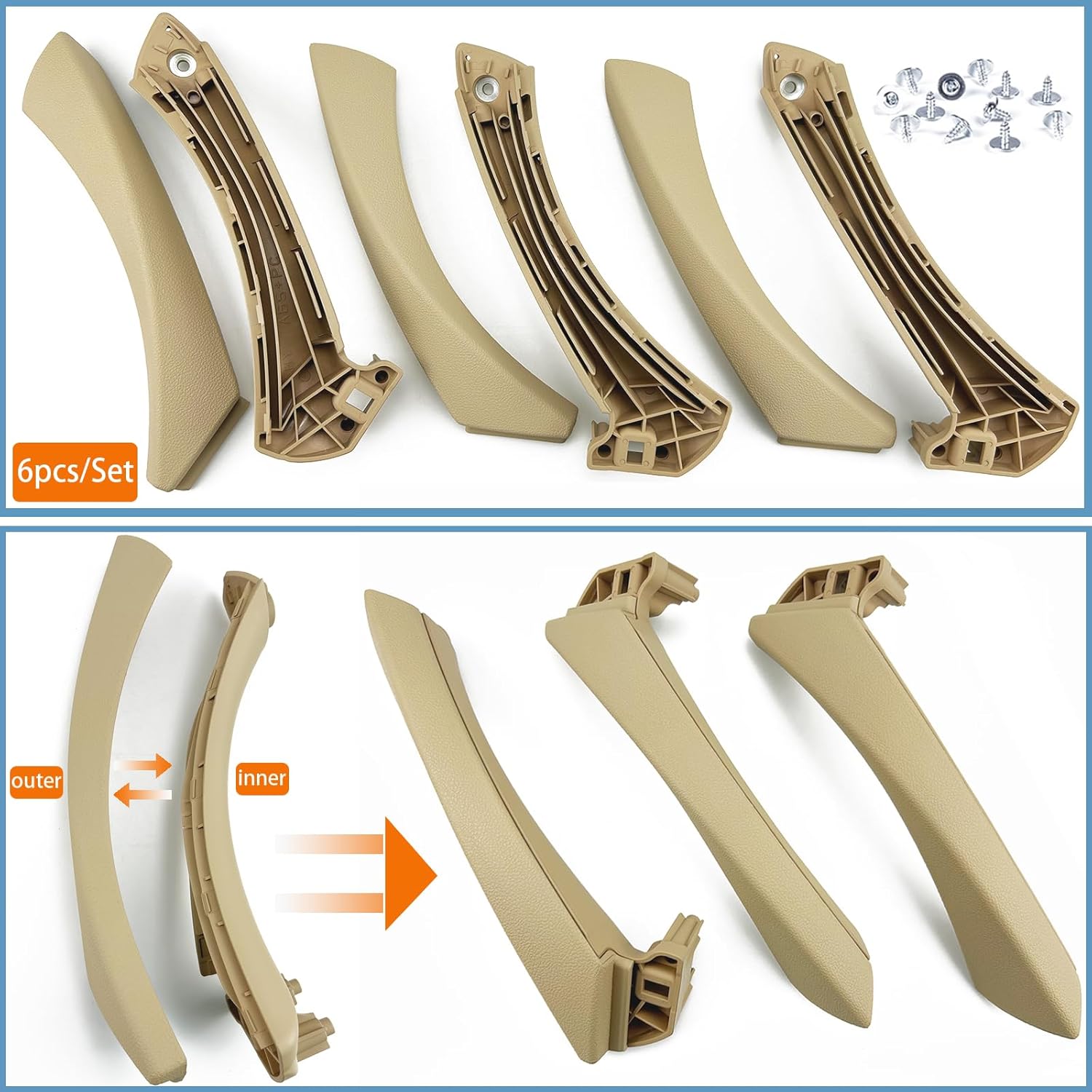 Car Door Handle for BMW 3 Series E90 E91 2006-2012 Interior Door Handles Replace Cover Car Door Handle Assembly 323i 325i 328i 330i 335i (Beige)