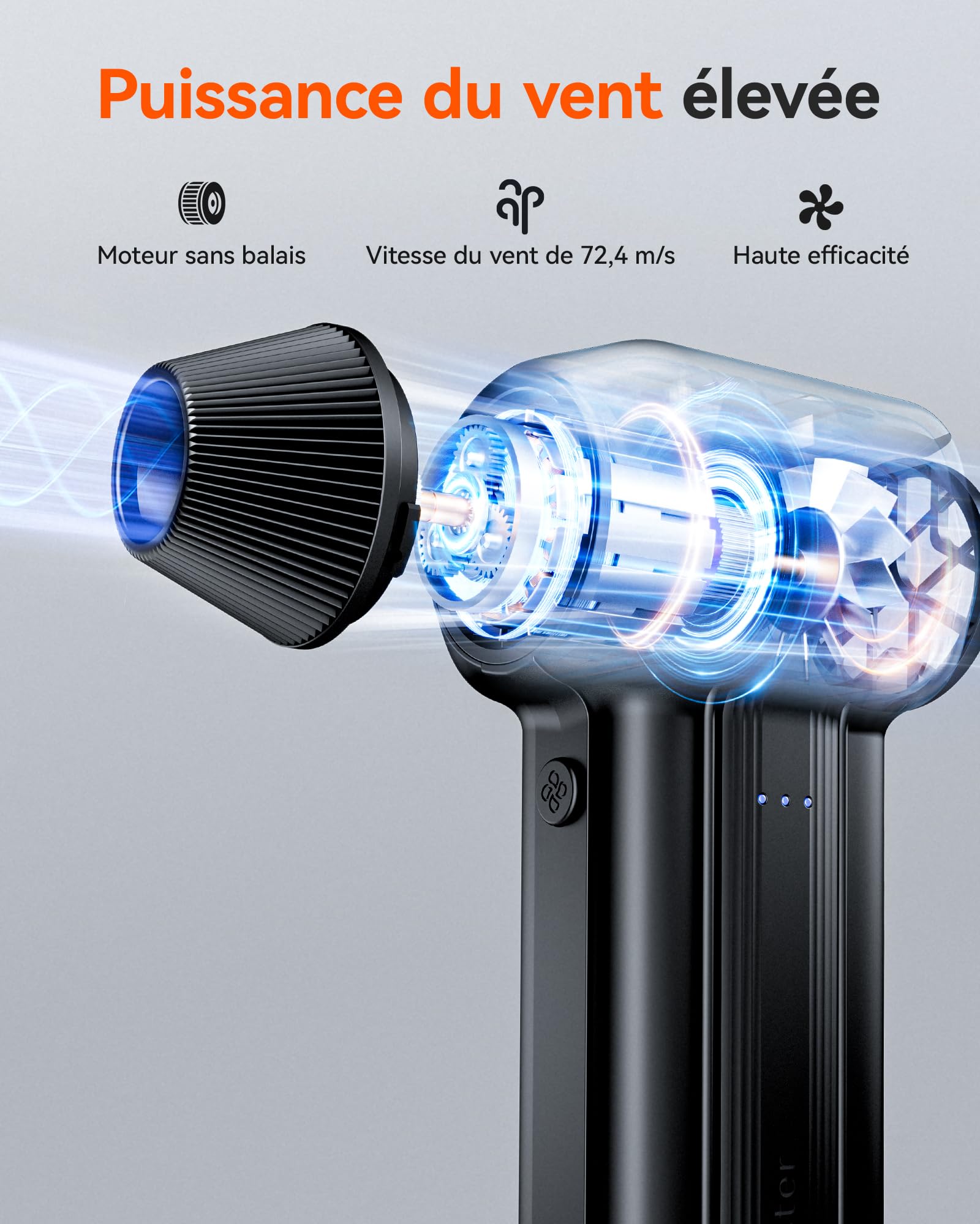 WOLFBOX MF60 Souffleur Air Comprimé, 110000 TR/Min Souffleur PC Puissant Sans Fil, Mini Souffleur 3 Vitesses, Autonomie 240 Min, Dépoussiérant pour Clavier Voiture Maison, 5 Buses