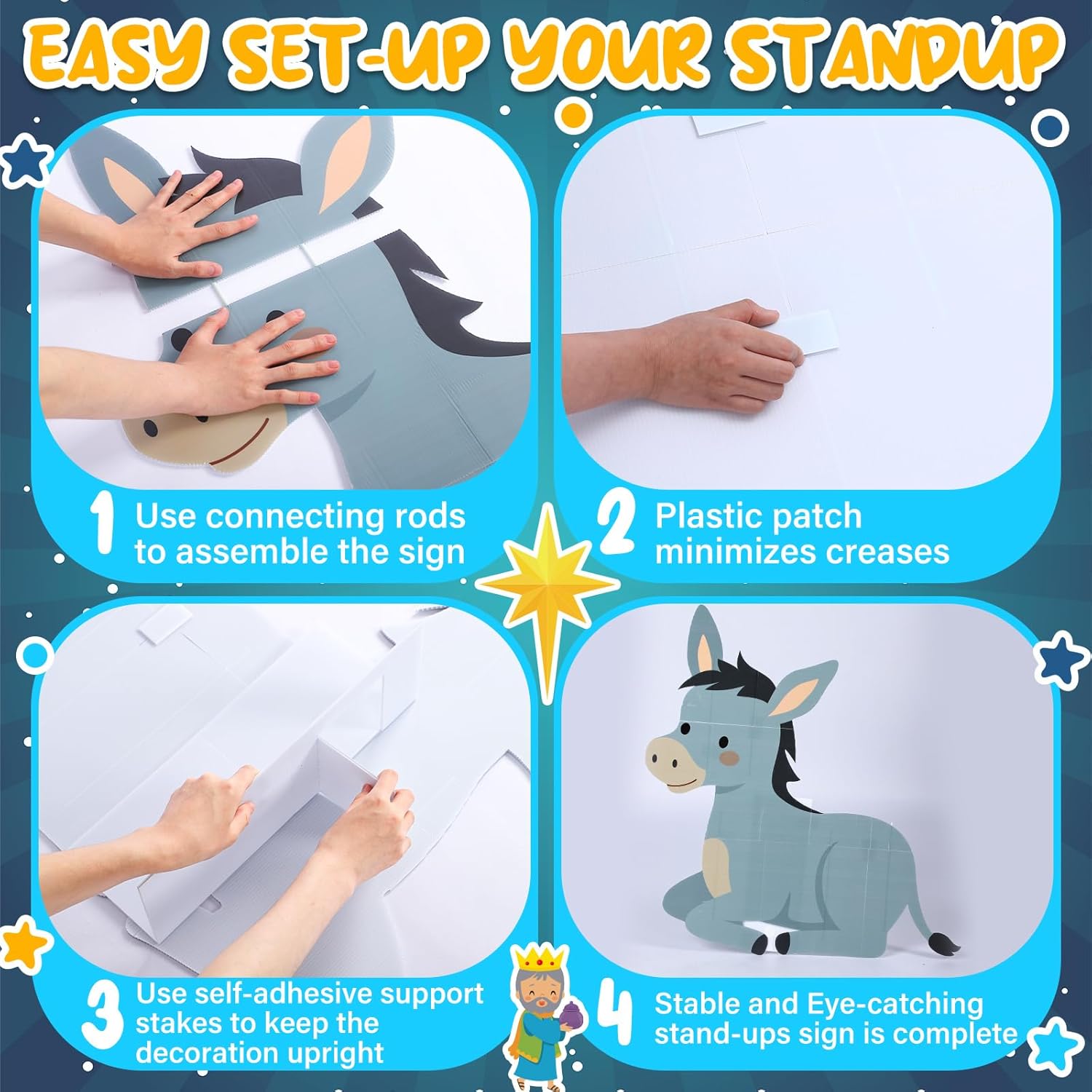 Christmas Nativity Bulletin Board Decor Donkey Sheep Cardboard Cutout Stand Ups Christian Nativity Scene Decorations for Christmas Sunday School Classroom Garage Door Decor Church Event