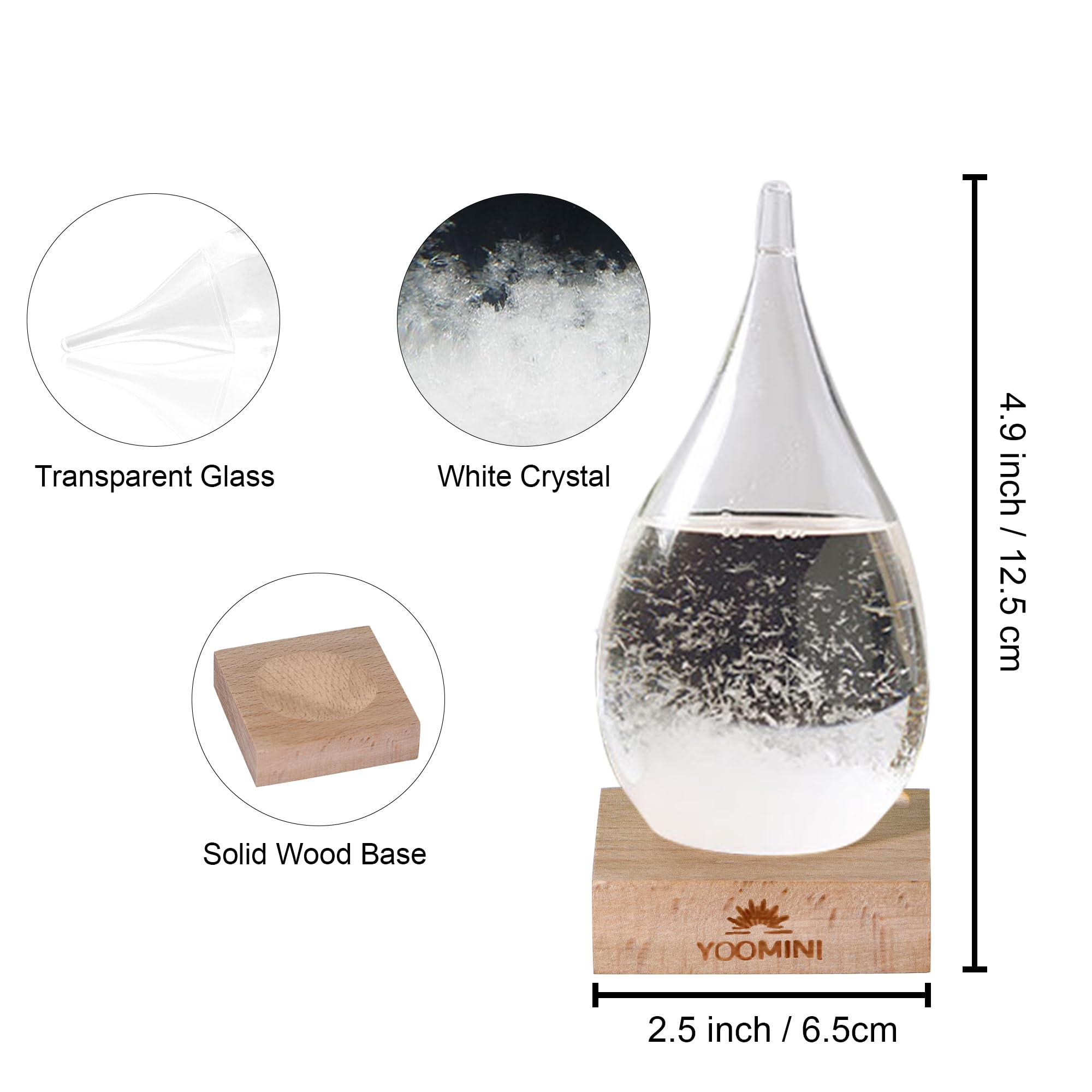 Storm Glass Weather Predictor - Weather Forecaster Station with Wooden Base for Home and Office Decor, Snow Globe Barometer, Creative Christmas Birthday Gifts for Him, Her