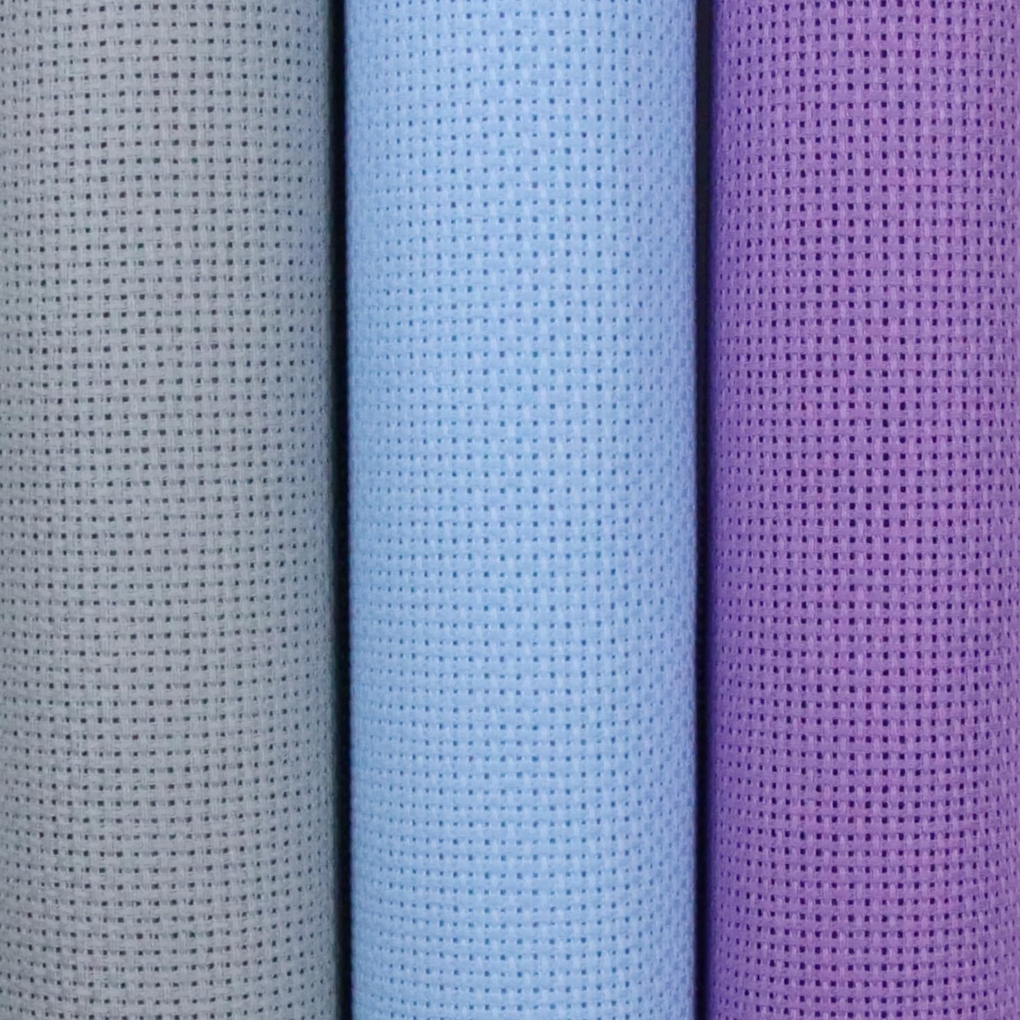 KCS 3 pc of 15" x 18"(38cmx45cm) 18 Count Cross Stitch Cotton Aida Cloth Needlework Rolled Fabric Box,18CT,Light Grey+Light Blue+Lavender
