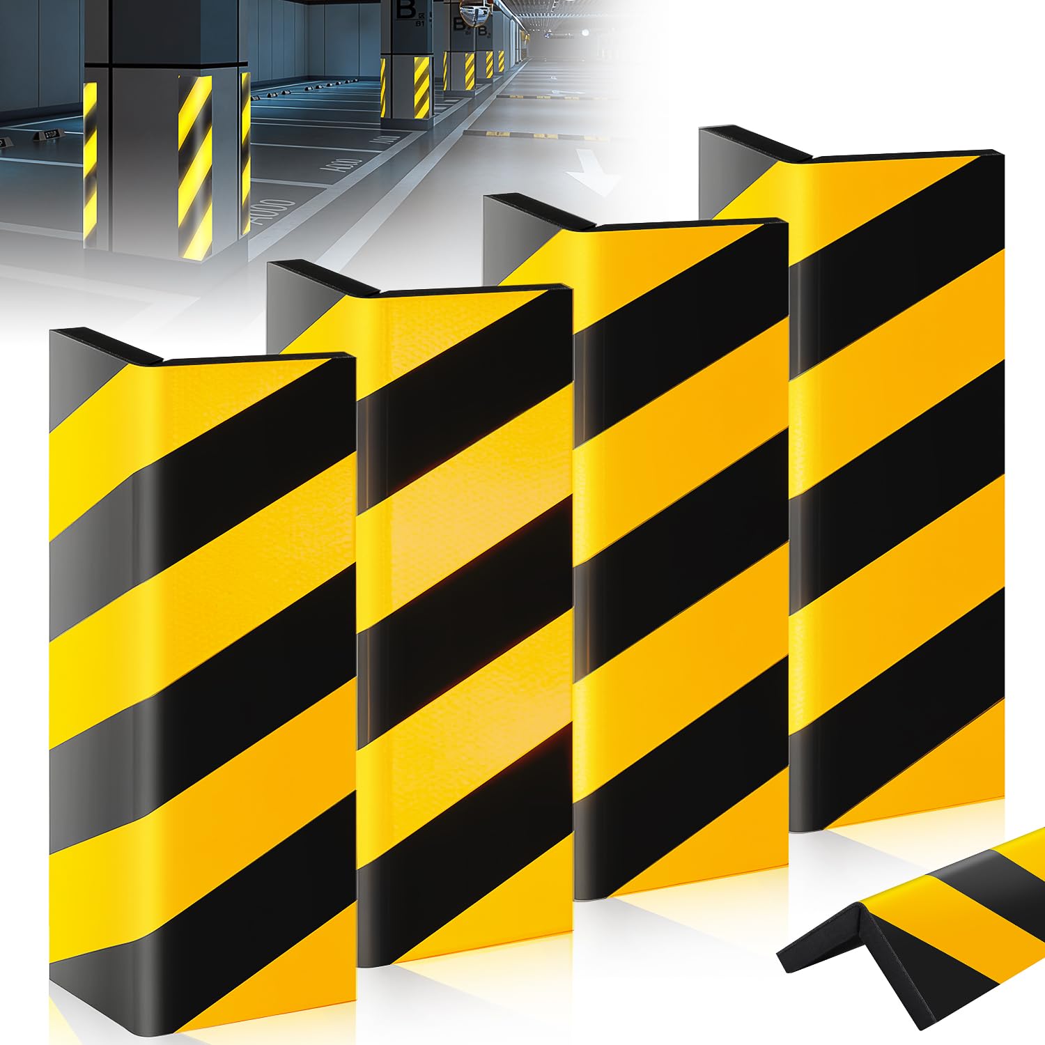 Ochrona ściany garażowej samoprzylepna 4szt Ochrona ściany garażowej 40x15x1,5cm Ochrona drzwi samochodowych Profil ochronny narożnik samoprzylepny Ochrona narożników Czarny i Żółty do parkingów