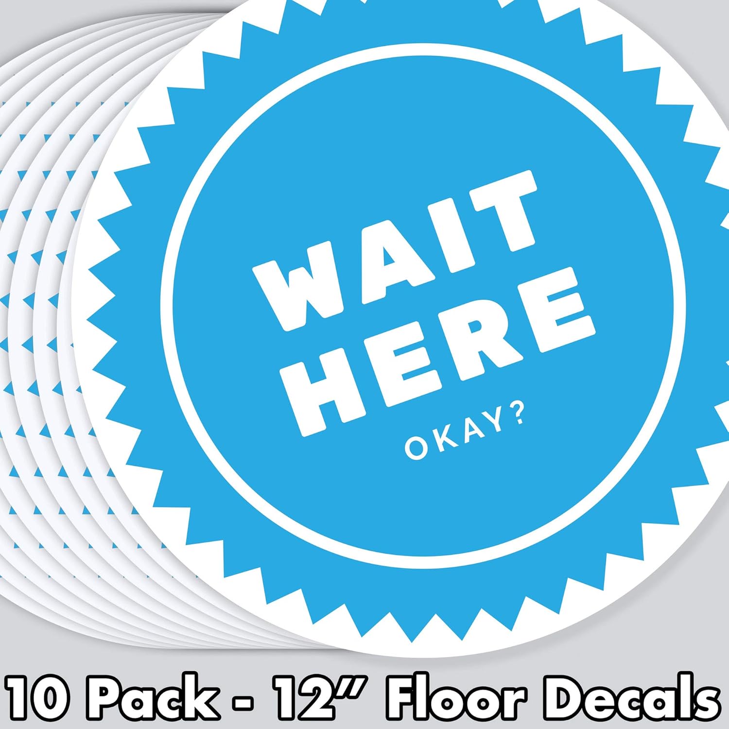 Wait HERE Social Distancing Floor Stickers - Pack of 10 Signs, 12" Round Blue Large Decals for (6ft) six feet Social Safety Floor Marker; for Stores, Shops, Restaurants ; Best for Interior Design: Industrial & Scientific