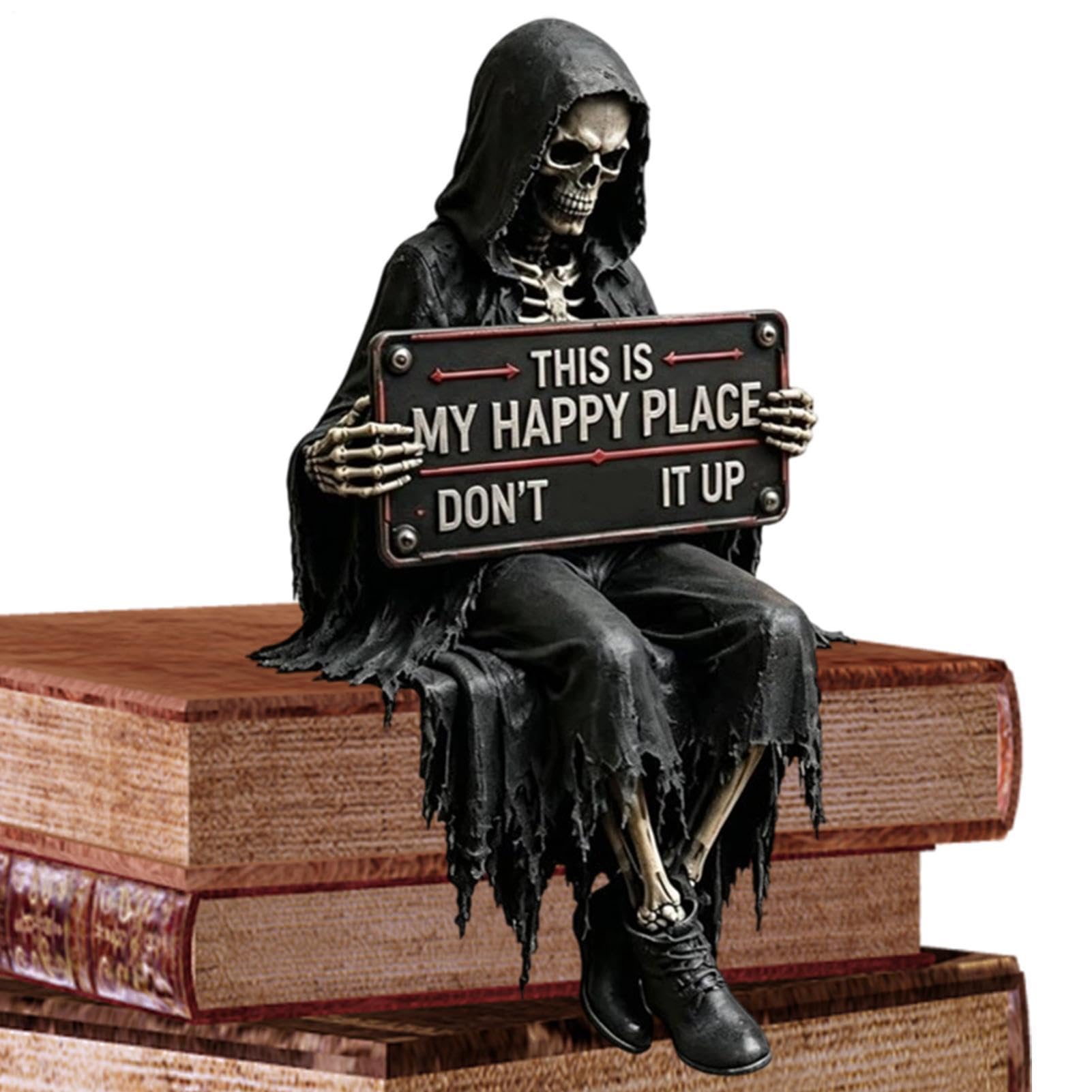 Statue de squelette lisant un livre, idée cadeau gothique idéal