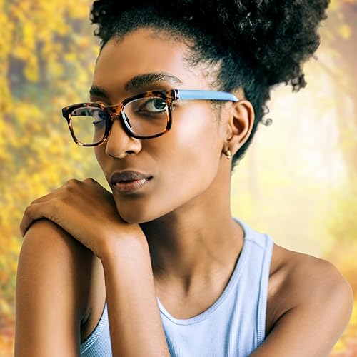 Miniatura 5 de Lectores de luz azul cielo con concha de tortuga azul para que las mujeres se vean elegantes con alta visión, anteojos de lectura resistentes y