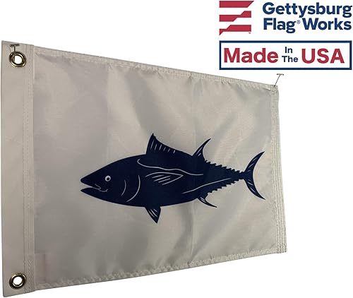 Miniatura 2 de Bandera de pesca de atún de 12 x 18 pulgadas, nailon duradero para todo tipo de clima con ojales para exteriores, fabricada en Estados Unidos