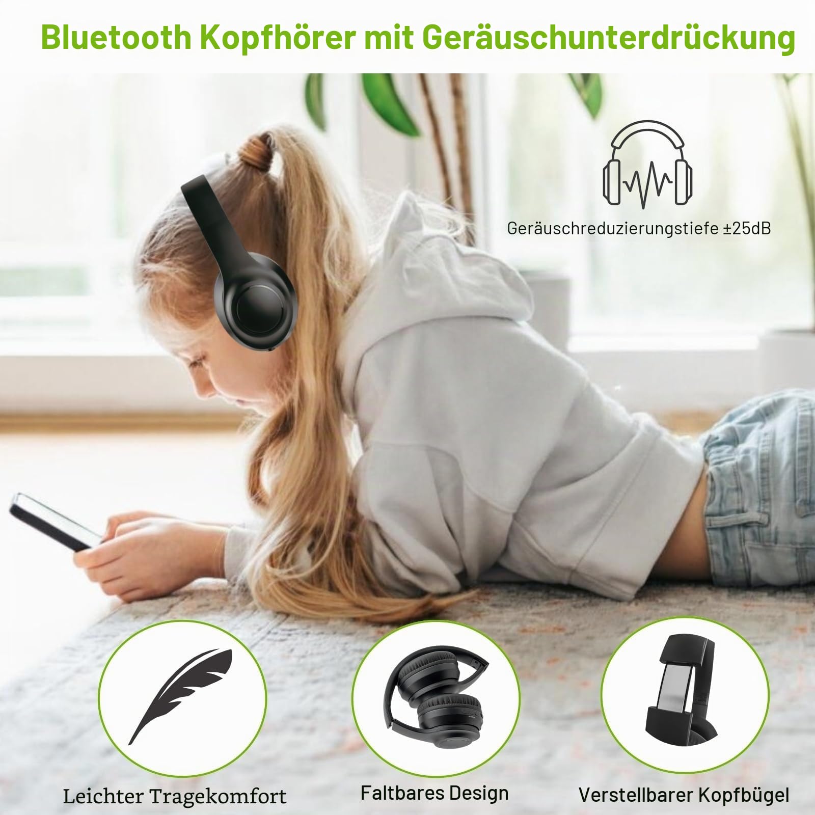 Kabellose TV-Kopfhörer mit Sender, Geräuschunterdrückung Kabellose TV-Kopfhörer für Senioren, HD-Stereo-Sound Bluetooth-Fernseh-Headset, Keine Audioverzögerung, 30 Stunden Spielzeit, Plug-and-Play