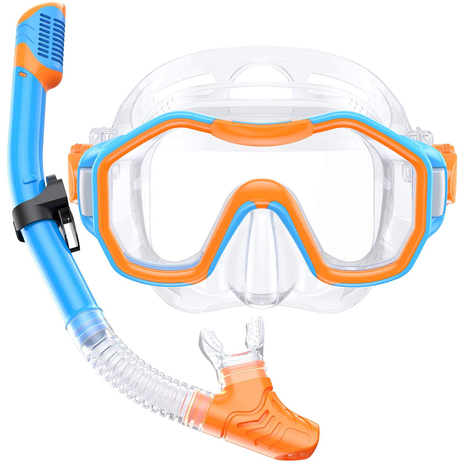 Schnorchelset Erwachsene, Dry Top Atmungsaktive Kostenlose Schnorchelmaske, 180° Panorama Anti-Fog Schnorchel Kit mit Netztasche für Schnorcheln, Tauchen, Schwimmen Reisen