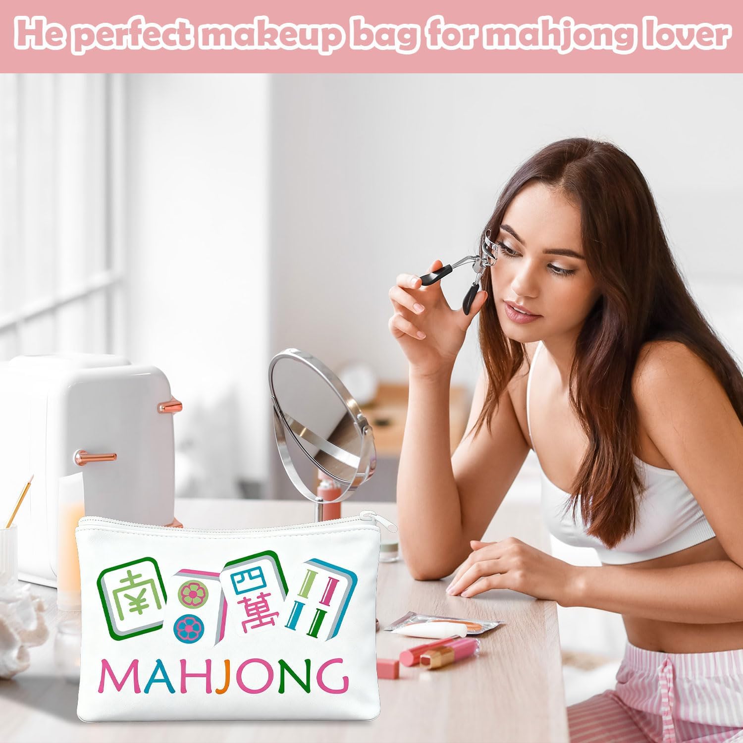 MNXAMZMRL12 Pcs Mahjong Makeup Bag Gifts for Women Unique Mahjong Cosmetic Bag Mah Jong Tile Zippered Pouch Accessories Gifts for Lover Player Lucky Men Women Birthday Christmas New Year - Image 5