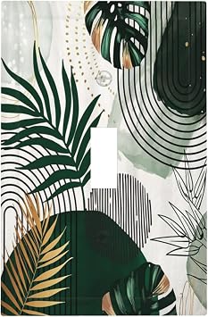 Light Switch Cover Abstract Green Tropical Leaves Boho Botanical 1 Gang Wall Plate Cover Single Toggle Outlet Covers Decorative Switchplate Electrical Faceplate for Bathroom Home Decor