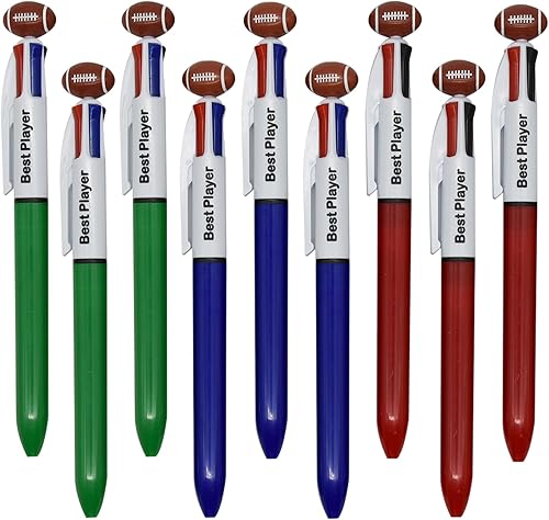 Maydahui 12 bolígrafos de fútbol de rugby multicolor retráctiles 4 en 1, bolígrafos de colores geniales para deportes, 4 bolígrafos de colores para