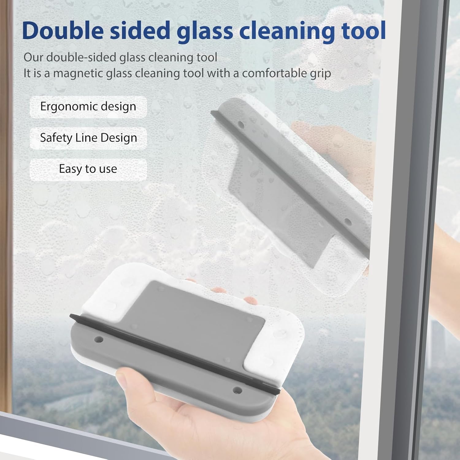 Magnetic Windshield Cleaner Tool, Double-Sided Window Cleaner Glass Wiper, Magnetic Windshield Cleaner for High Rise Car Glazed with Anti Falling Rope (0.31-0.59 inch Glass)