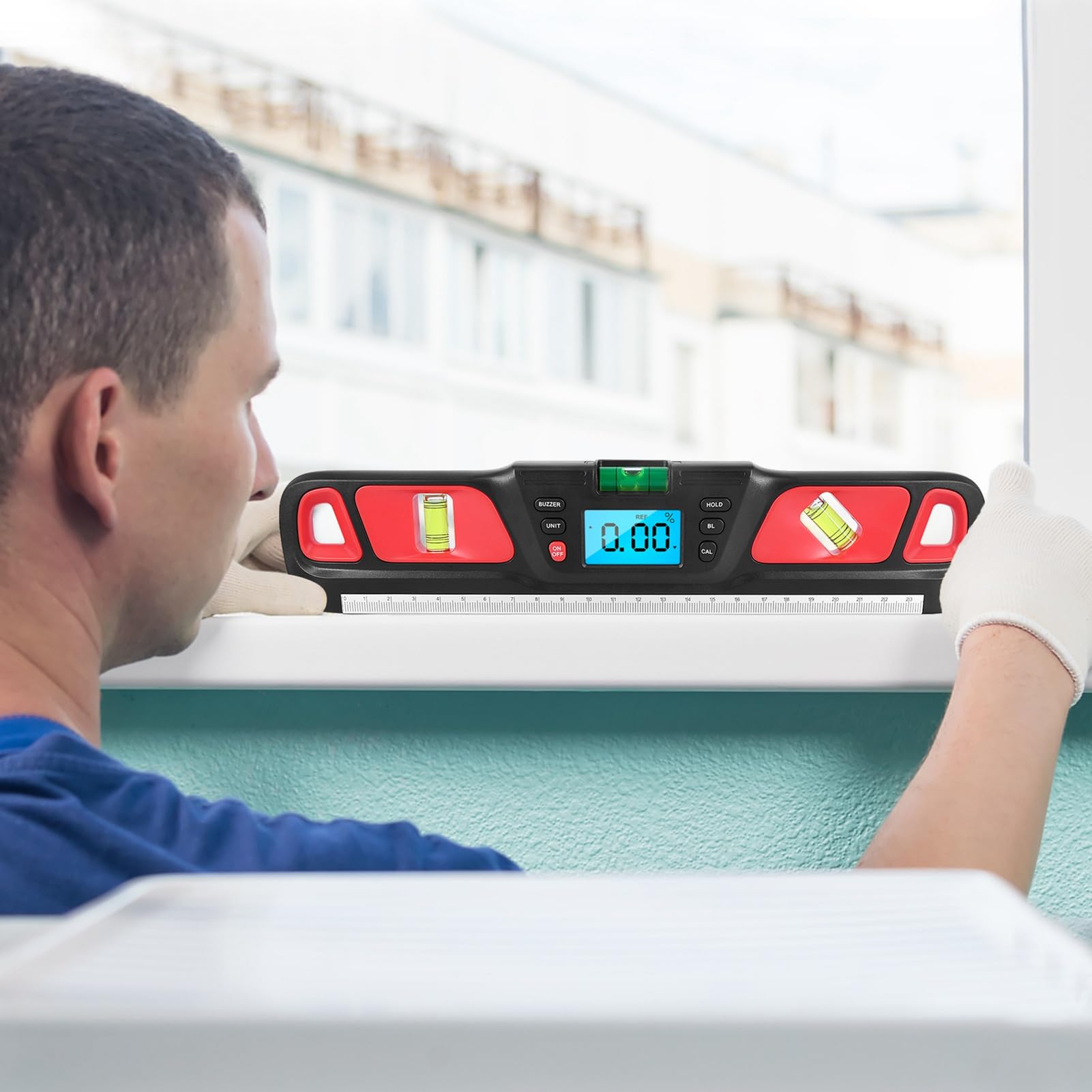 Protractor HW 200 digital level angle ruler Digital Angle Finder Stainless steel level ruler Digital protractor (Red)