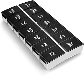 Pill Organizer 2 Times a Day, BUG HULL Weekly AM PM Pill Box Large, 7 Day Medicine Organizer Twice a Day for Vitamins, Day and Night Pill Case, Pill Container, Supplements, Tablets